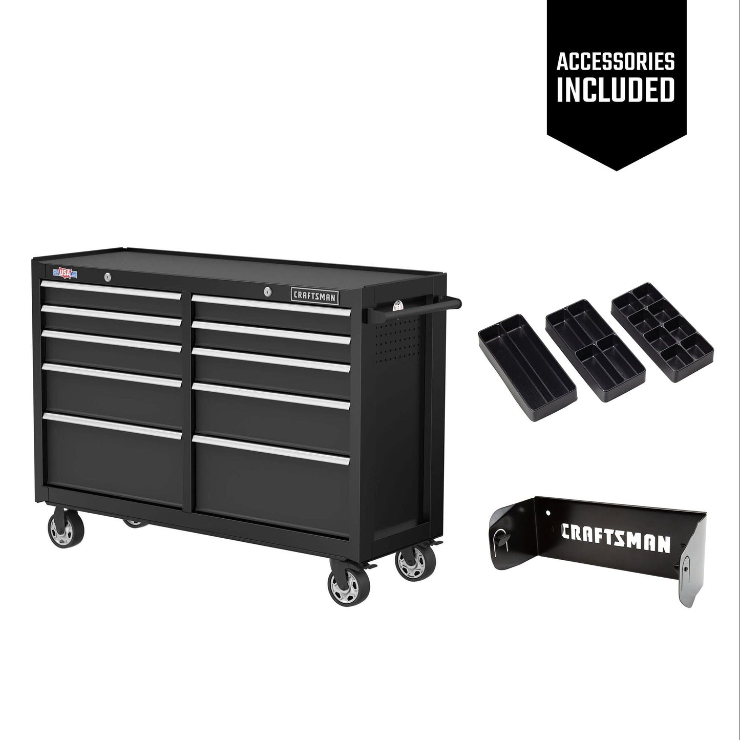 CRAFTSMAN S2000 52" Tool Chest, 10-Drawer Rolling Tool Storage Cabinet with Tray and Holder, Black (CMST352102BK)