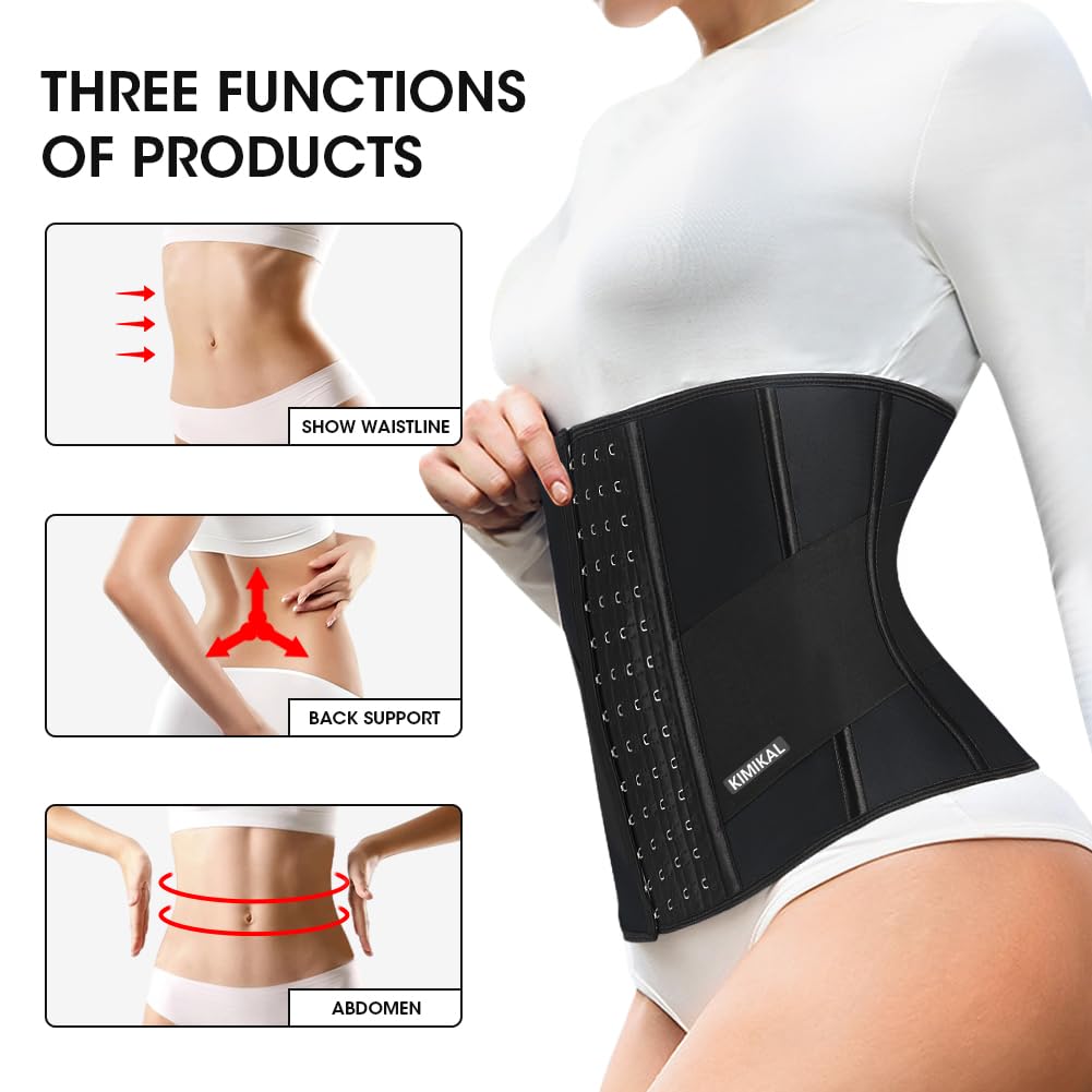 KIMIKAL Women Waist Trainer Corset Belt: Under Clothes Sport Tummy Control Long Torso Shapewear Black