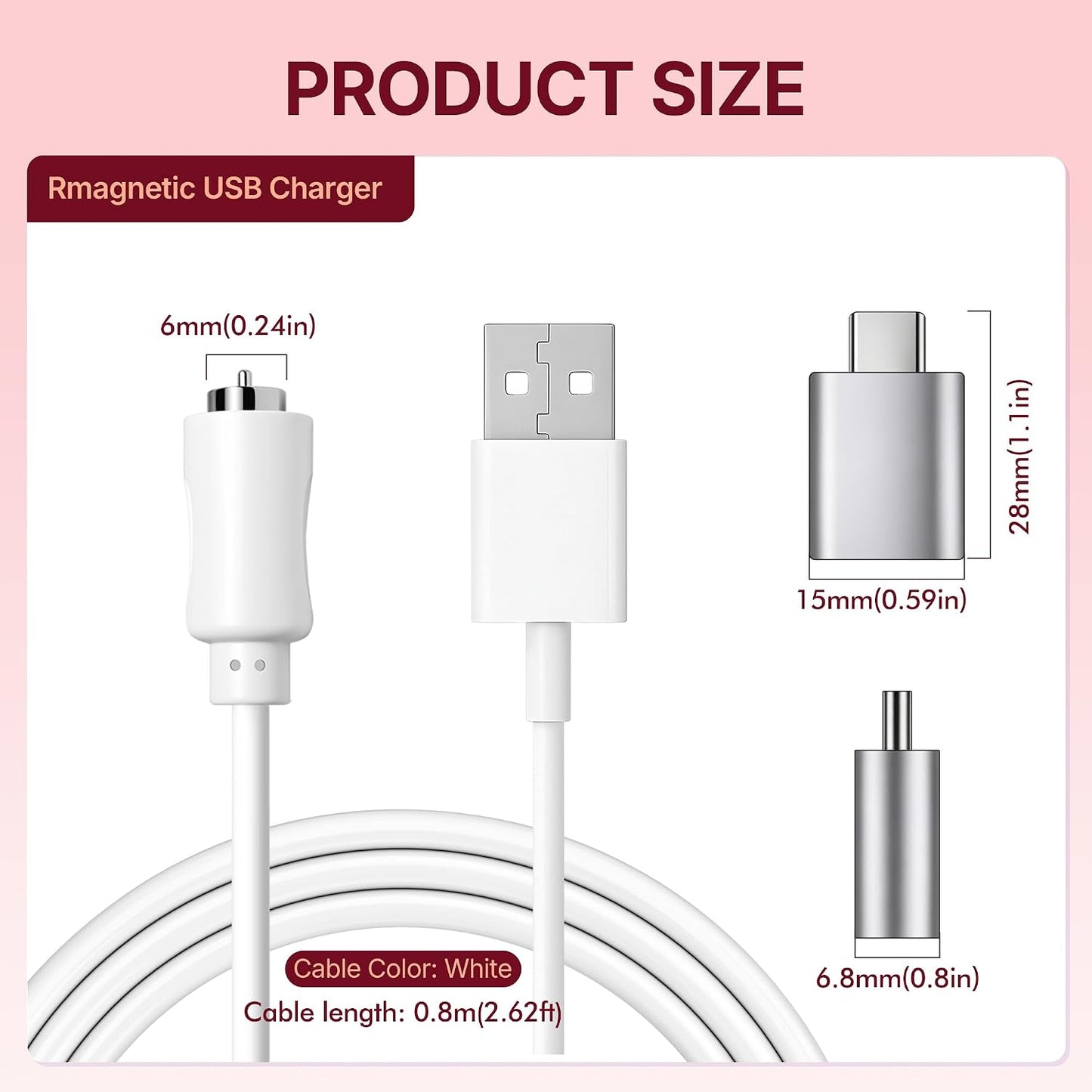 MSUALZO 2.7FT 1-Pin 5V/1A Rose Charger Replacement Single Point Magnetic USB Charger Cable, USB Magnetic Charger