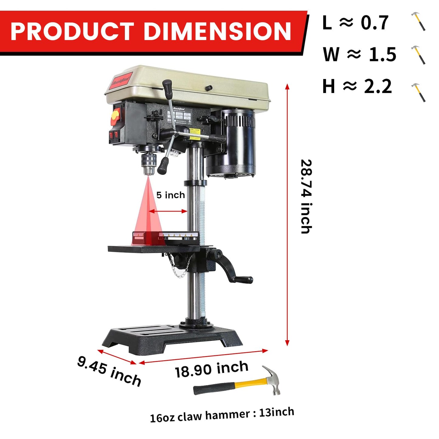 BUCKTOOL 10-Inch Drill Press 6.2 Amp 3/4 HP Bench Drill Press 5-Speed Benchtop Drilling Machine with LED Work Light