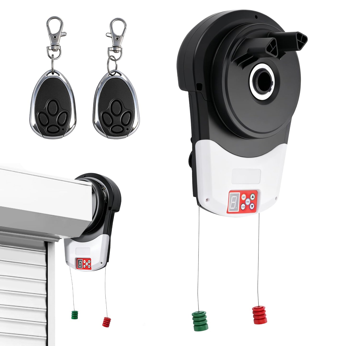 Automatic Roll Up Garage Door Opener, 110V Side Mount Electric Roller Shutter with 800N Quiet Motor, 2 Remotes & Secure Encryption for Commercial Farm Warehouse Barn
