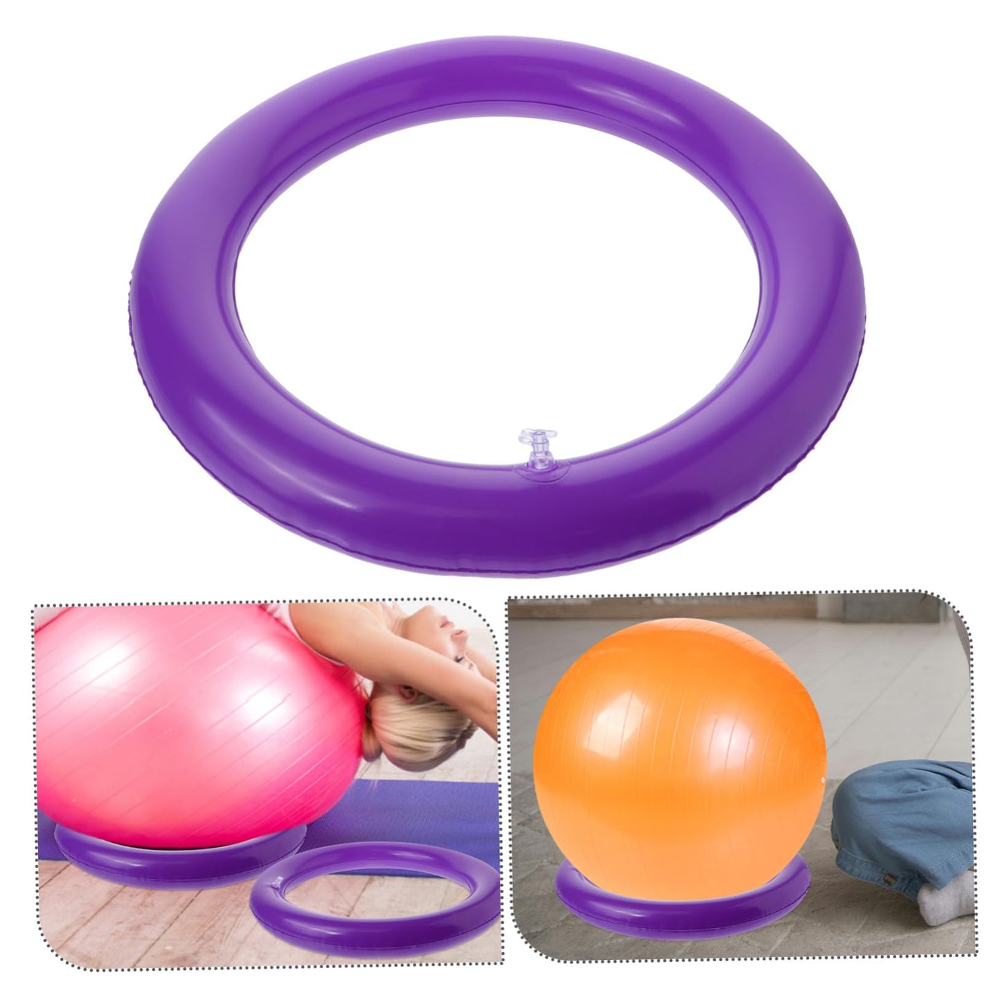 Toyvian Inflatable Yoga Ball Base with Fixed Ring 16.53In Round Stable Holder for Exercise Fitness Training Slip Resistant Support Stand