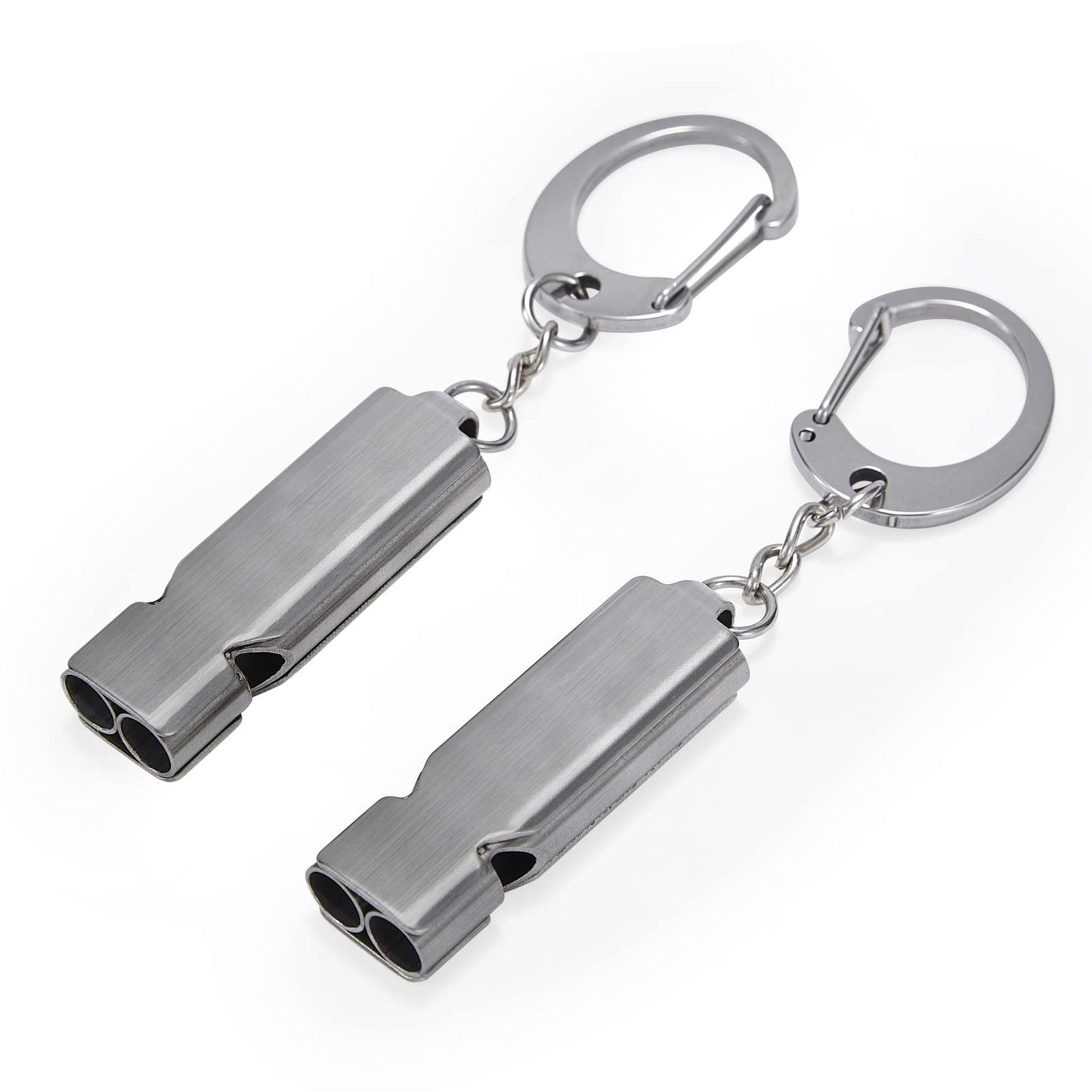 Whistle for Coaches Teachers, Emergency Survival Stainless Steel Whistles 2 Pack with Keychain for Referee Train Hiking Sports Boating Kayak Life Vest Jacket Lifeguard Outdoor Security (Silver)