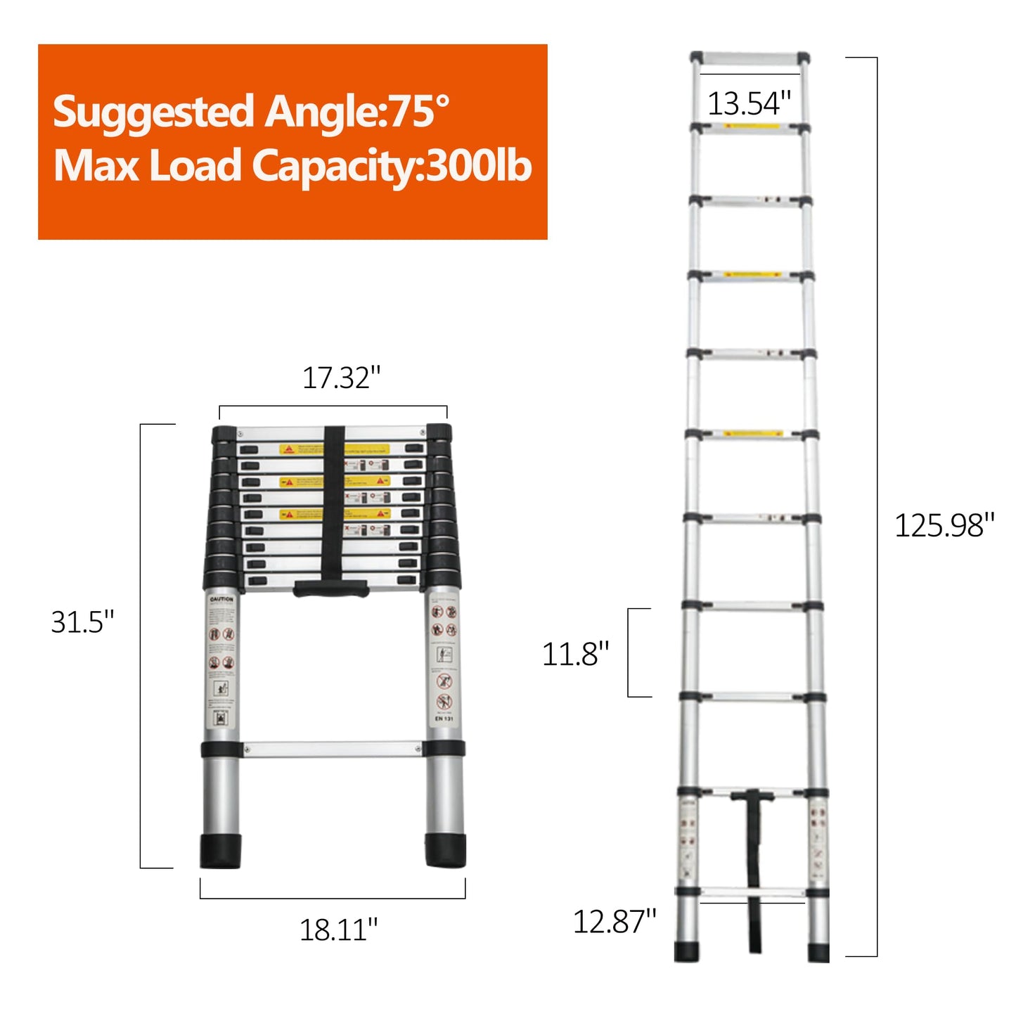 KEIKI Telescoping Ladder, 10.5FT Tall Extension Attic Tool Ladders Foldable with Stabilizers, Extendable Folding Steel Stool Stepladder for RV Loft, Outdoor Non-Slip Wide Pedals Lasts 330 LBS, Black