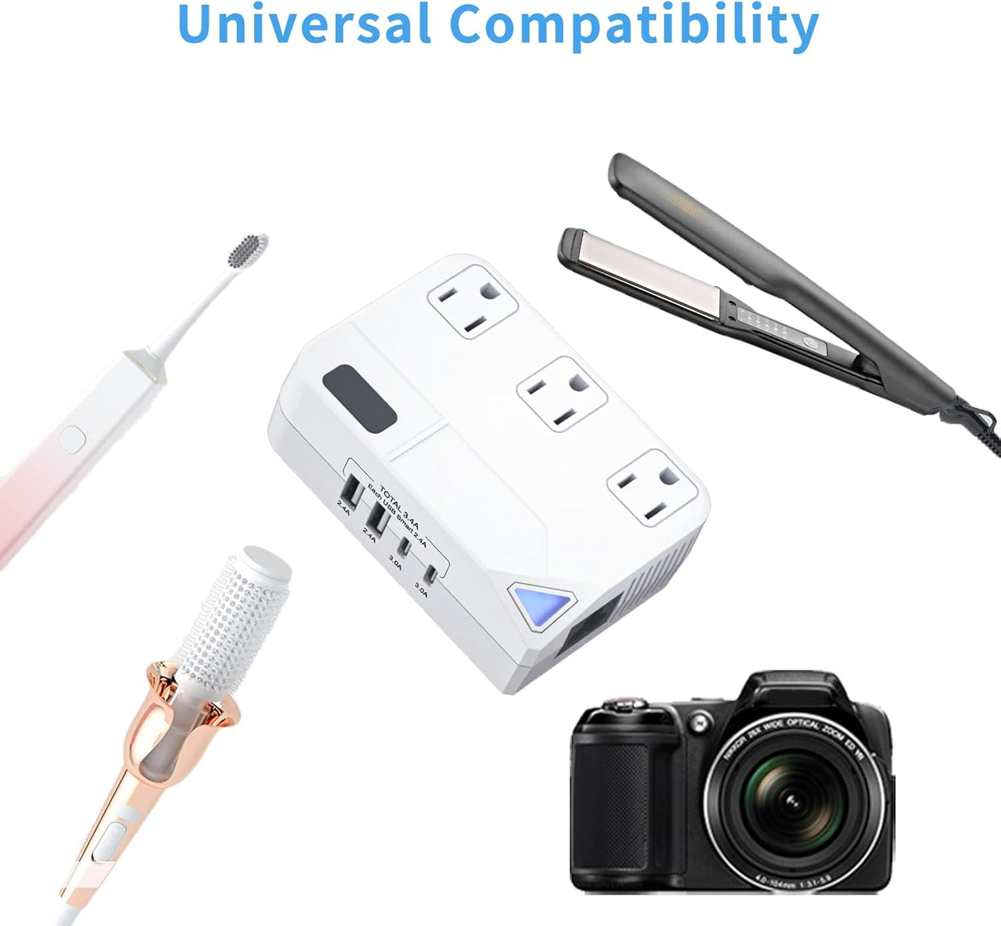 WAUDM 250W 2 2 220V 110V 100V-240V Countries Conversion Plug, International Travel Converter with USB and USB-C Ports