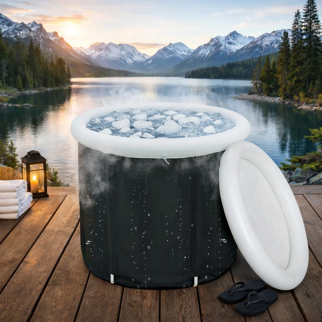 Nygira 105 Gallons Ice Bath Tub with Lid, Portable Foldable Cold Plunge Tub for Muscle Recovery, Large Capacity for Indoor & Outdoor Use