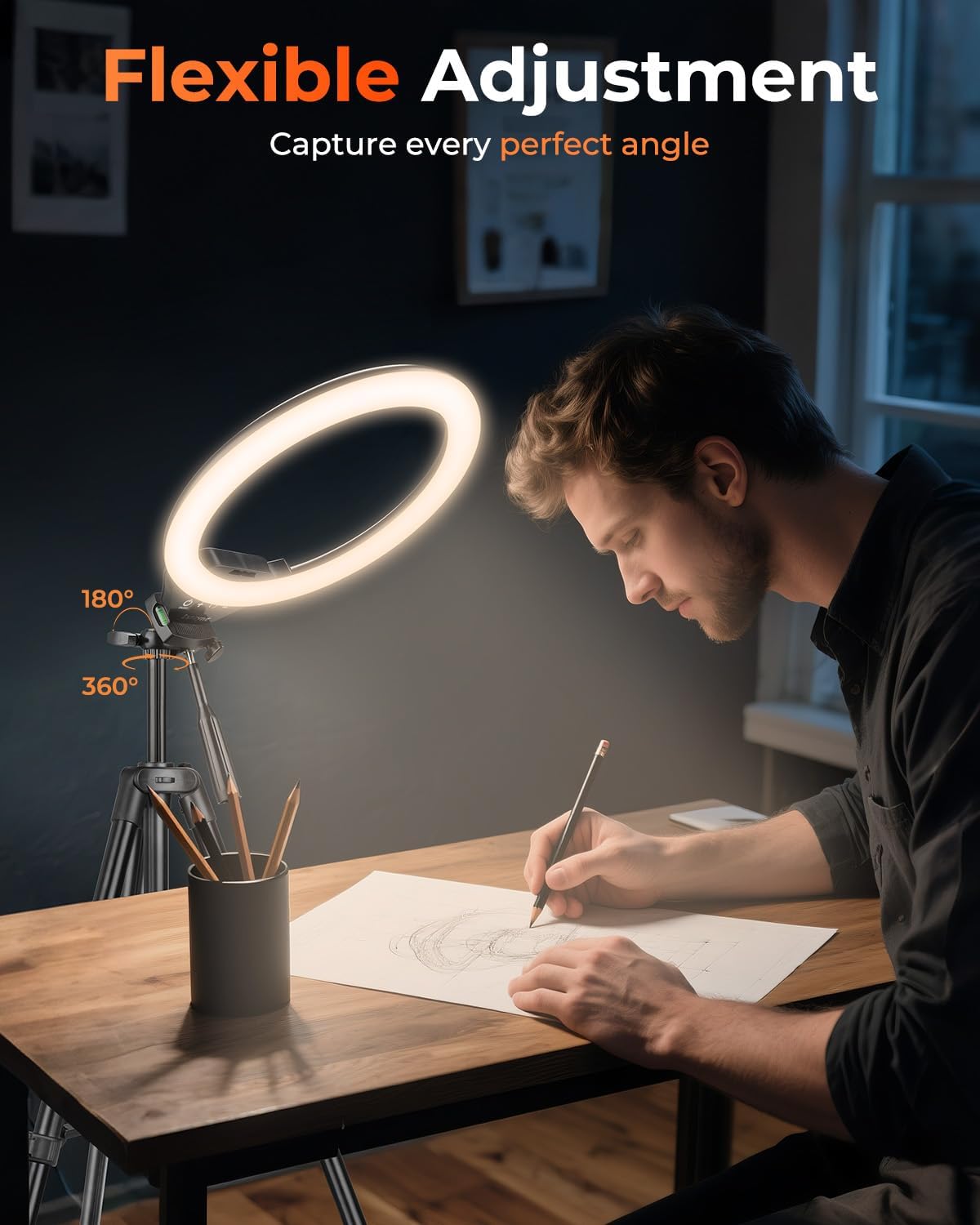 SENSYNE 50" 3 10 Ring Light with Stand, Phone Tripod for iPhone & Android, LED Ring Light with Remote, Color Modes