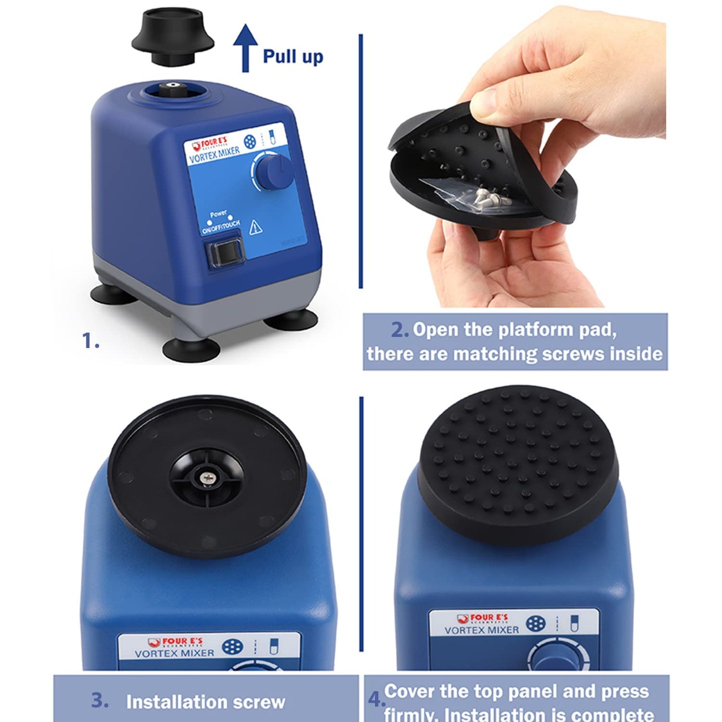 FOUR E'S SCIENTIFIC Laboratory Vortex Mixer, Mini Vortex Shaker, 0-3000rpm, Touch & Continuous Function Paint Mixer, with 100pcs 7/32inch Paint Mixing Balls & 1 pcs Platform Pad, for Acrylic Paints