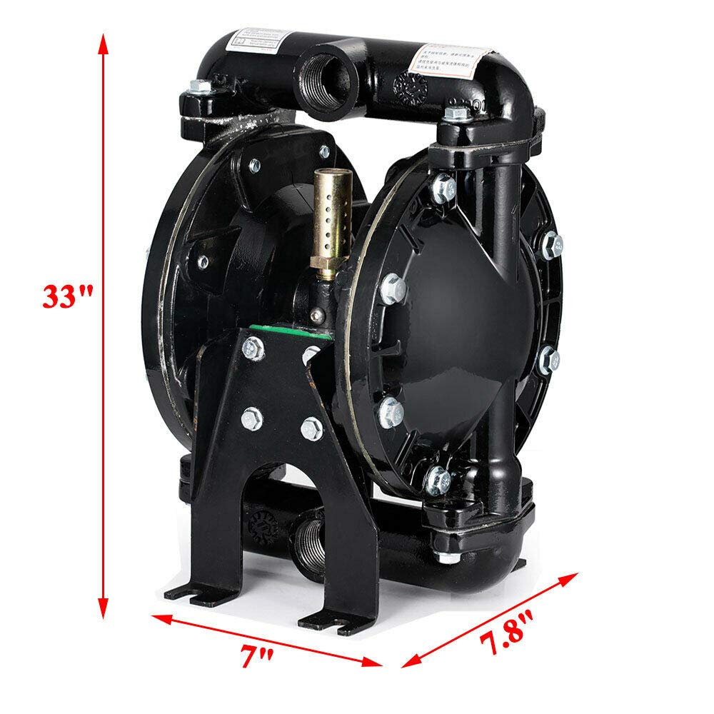 Cozyel Air-Operated Diaphragm Pump Double Diaphragm Pump 1 inch Inlet & Outlet, Dual Diaphragm Air Pump Aluminum 35 GPM Max 120PSI, Nitrile Diaphragm, QBY4-25L