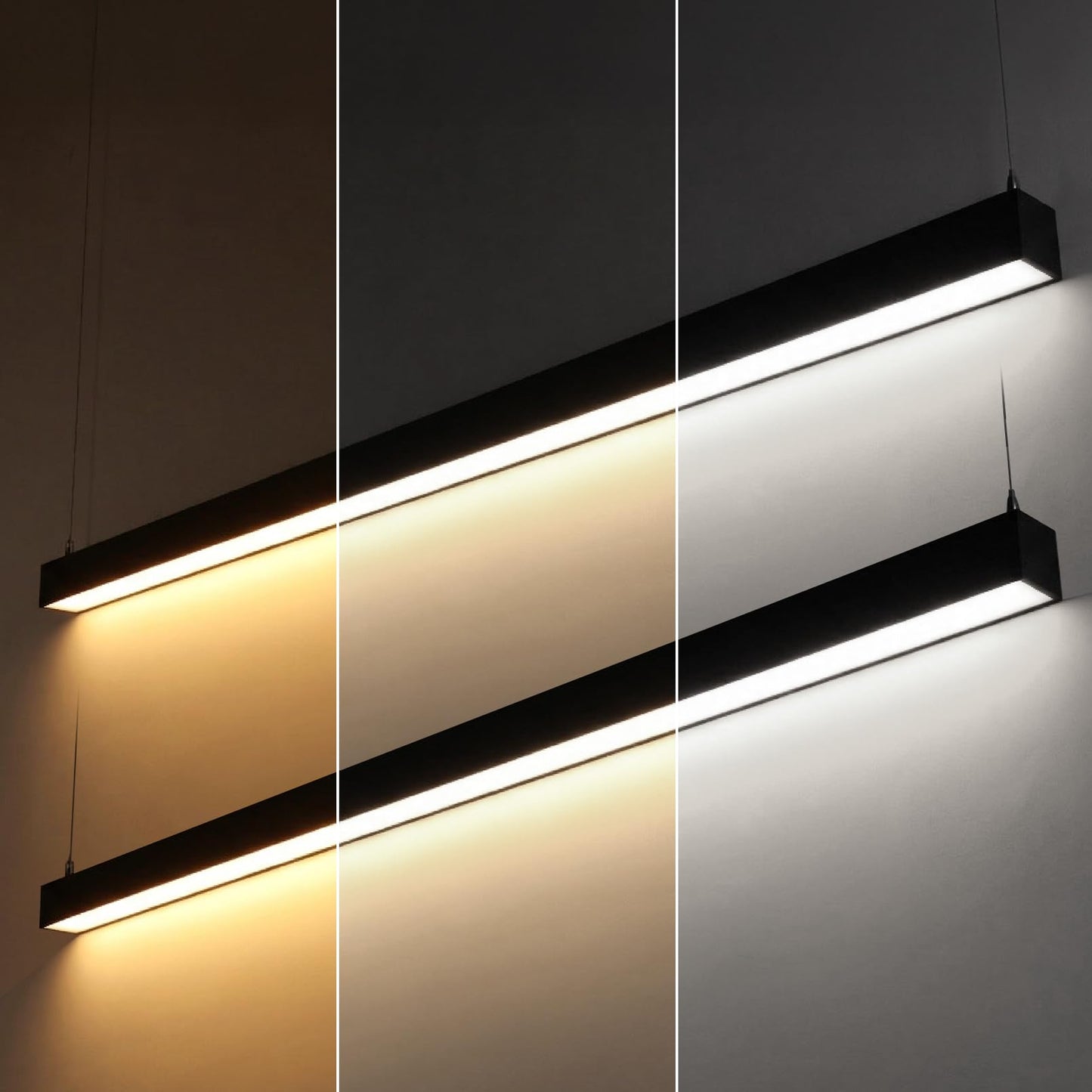 LEONLITE 8FT Linkable LED Linear Light, Dimmable Architectural LED Suspension Office Lighting Fixture, 80W, 3CCT, ETL Listed, Matte Black Aluminum Housing, Pack of 2