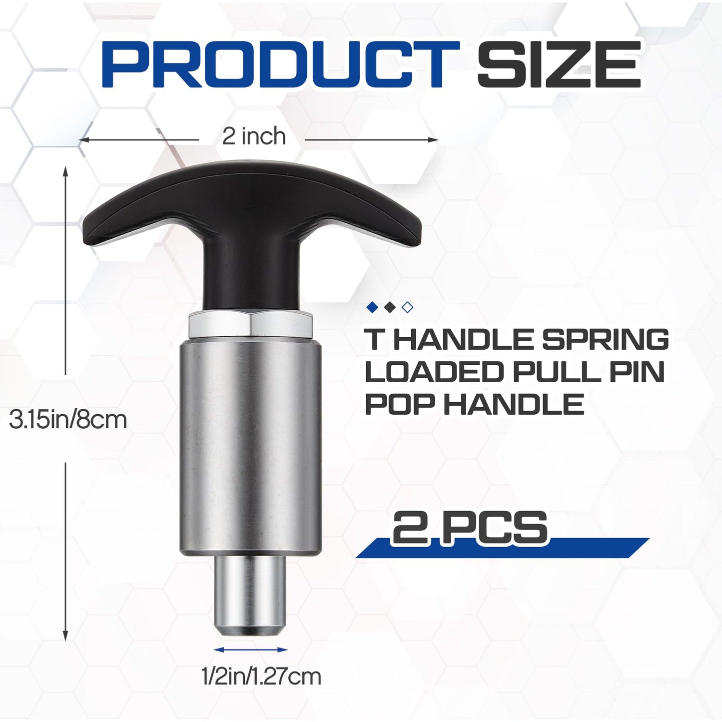 Otoolling 2 Pcs Steel Handle Locking Spring Loaded Pull Pin T Knob Spring Plunger Loaded Pull Pop Pin Shank Knob Plastic Handle for Welding Shelve Industrial Rack System Fitness 3.15 Inch (1/2 Inch)