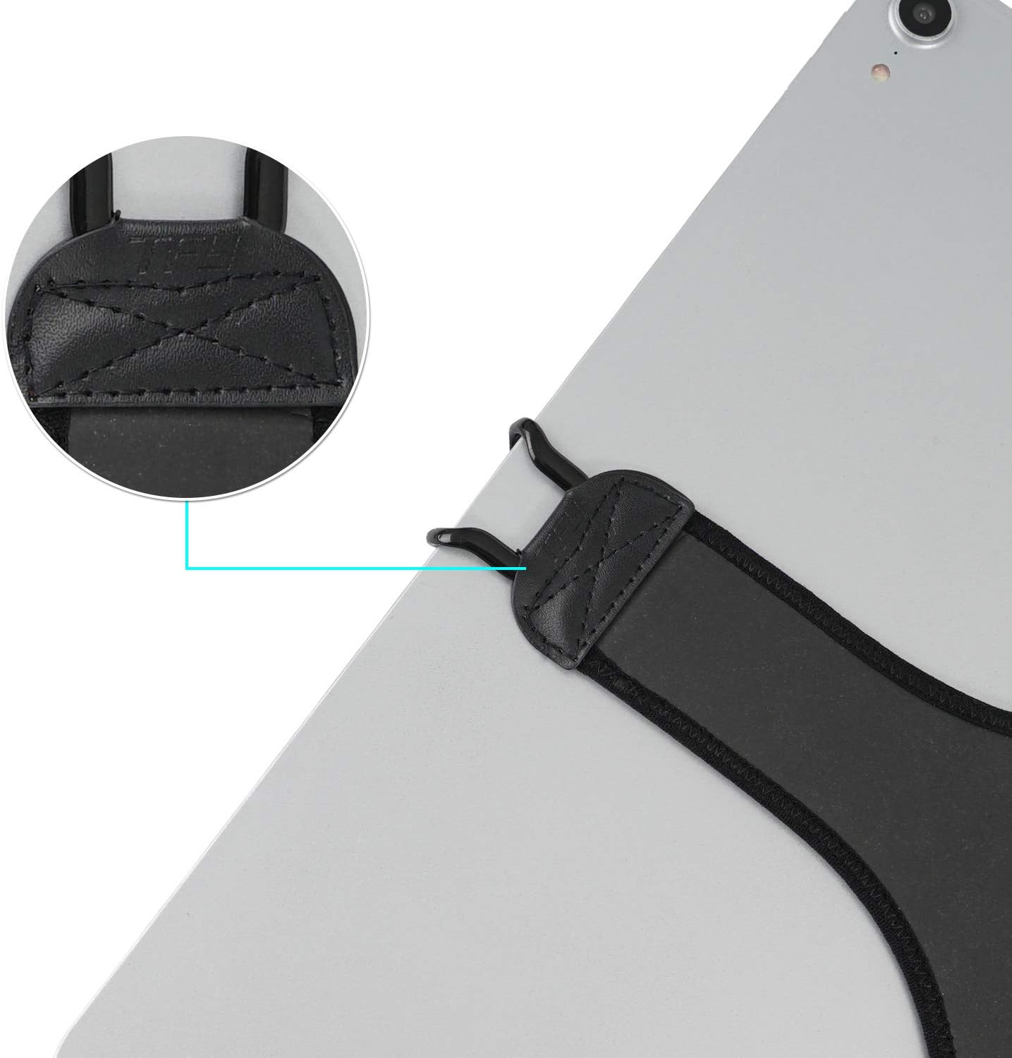 TFY 12.9" Hand Strap Holder Finger Grip with Soft PU, Compatible with iPad Pro and More (Black)