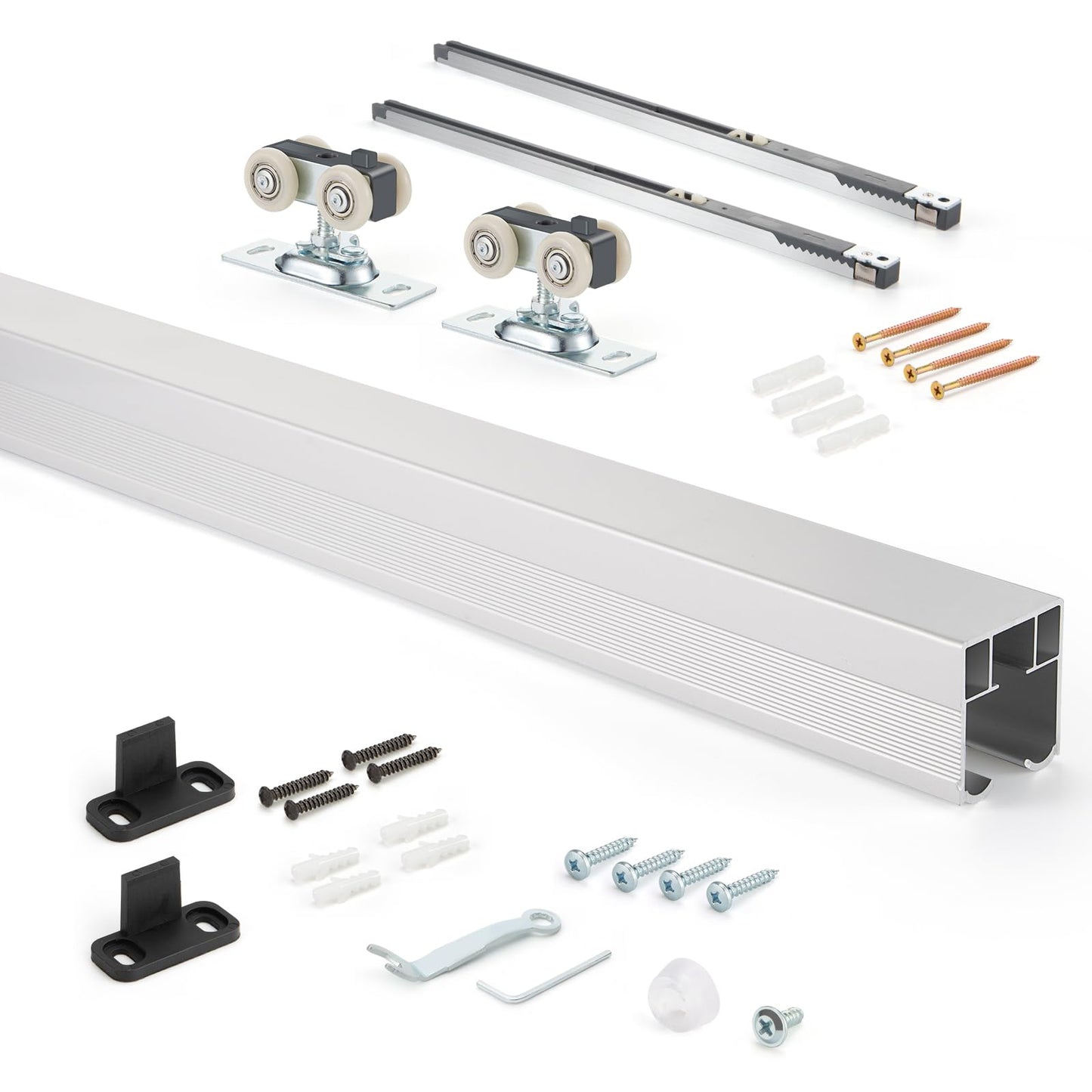 MaxxGeek 4FT/48in Sliding Pocket Door Hardware and Track Set,Soft Close Aluminum Box Sliding Door Rail Track Kit,Smoothly and Easy to Install,48" Track Kit for 23"-24" Wide Single Door