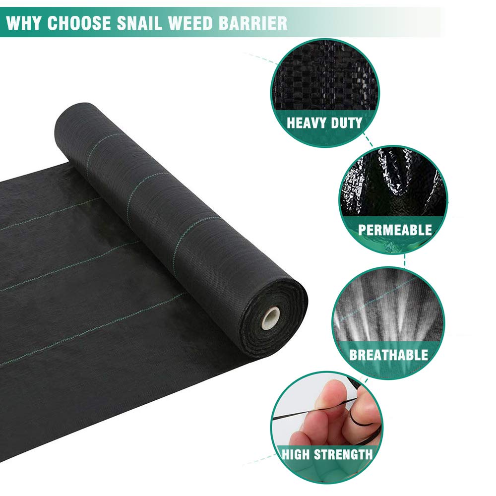 Snail 7ft x 200ft Weed Barrier Landscape Fabric Premium 5oz Pro Heavy Duty Ground Cover Anti-Weed Gardening Mat High Permeability Easy Setup Commercial Outdoor Weed Mat