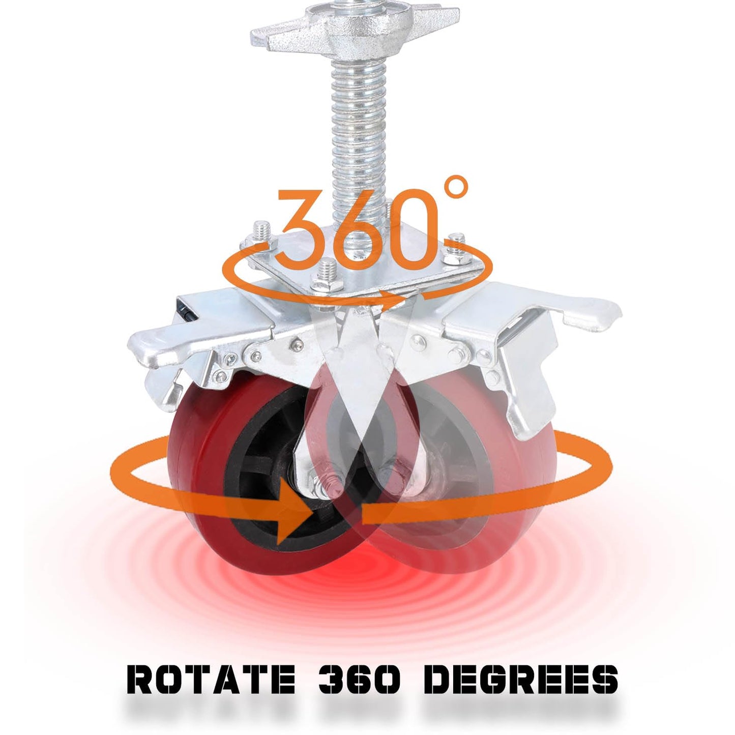 4 Pack Adjustable Leveling Scaffolding Wheels Set, Scaffolding Screw Jacks, Heavy-Duty Scaffold Leveling Jack, 6"-Scaffolding Casters, 1-1/5" OD Scaffold Screw, Swivel Wheels Casters Dual Locking Set