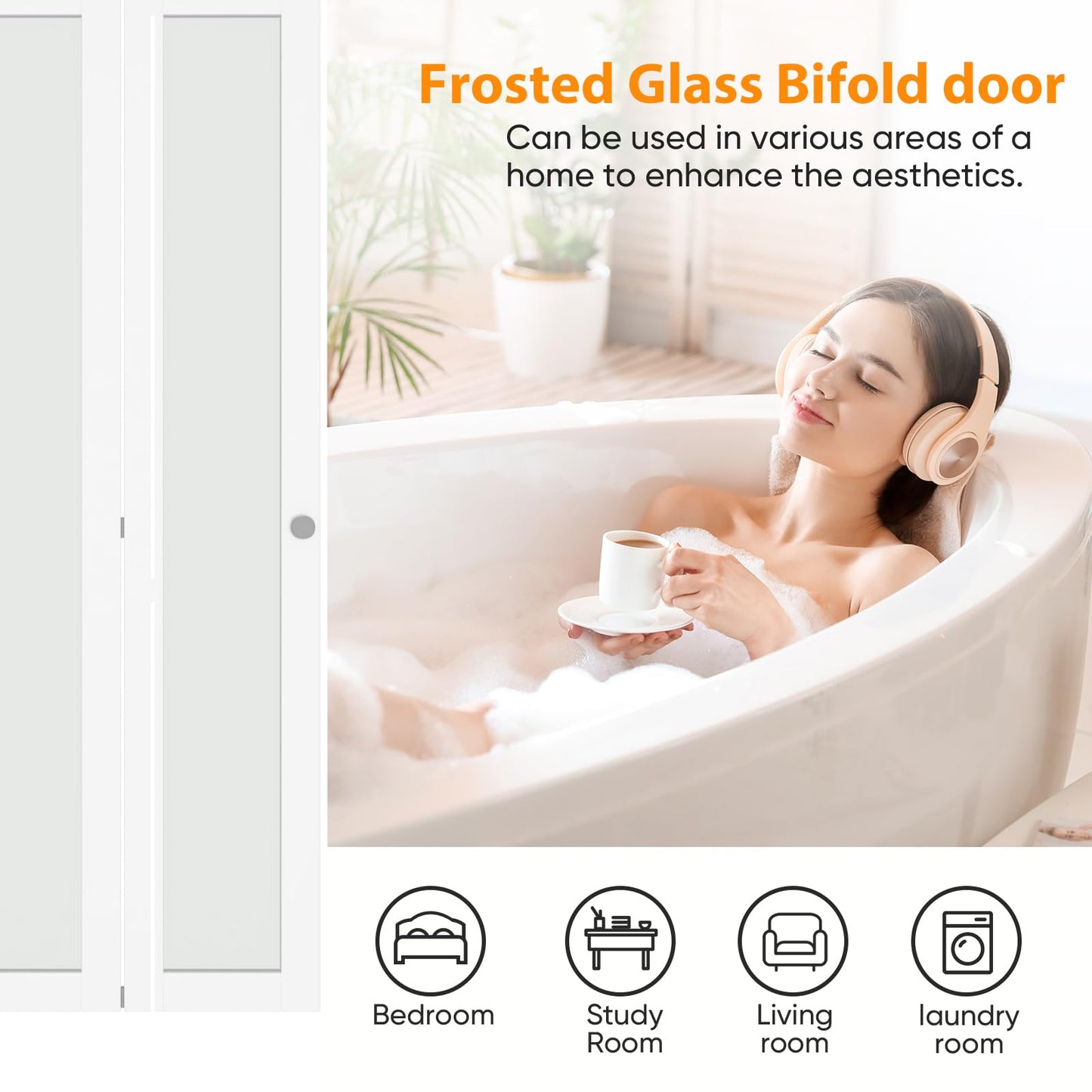 BARNER HOME Bifold Doors, Full Lite Frosted Glass Panel Closet Door, Easy Installation, Folding Doors with Hardware Kits & Handle for 36"x 80" Opening