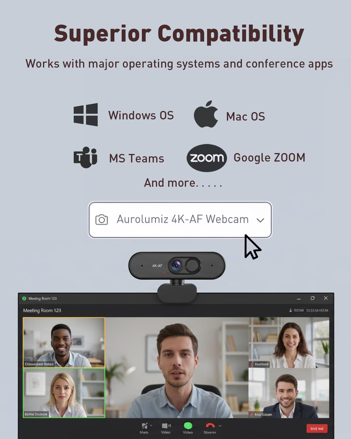 Aurolumiz 4K Webcam UHD with Autofocus Lens, Crystal Clear Microphone, Privacy Cover, Extendable Tripod, for PC,Laptop