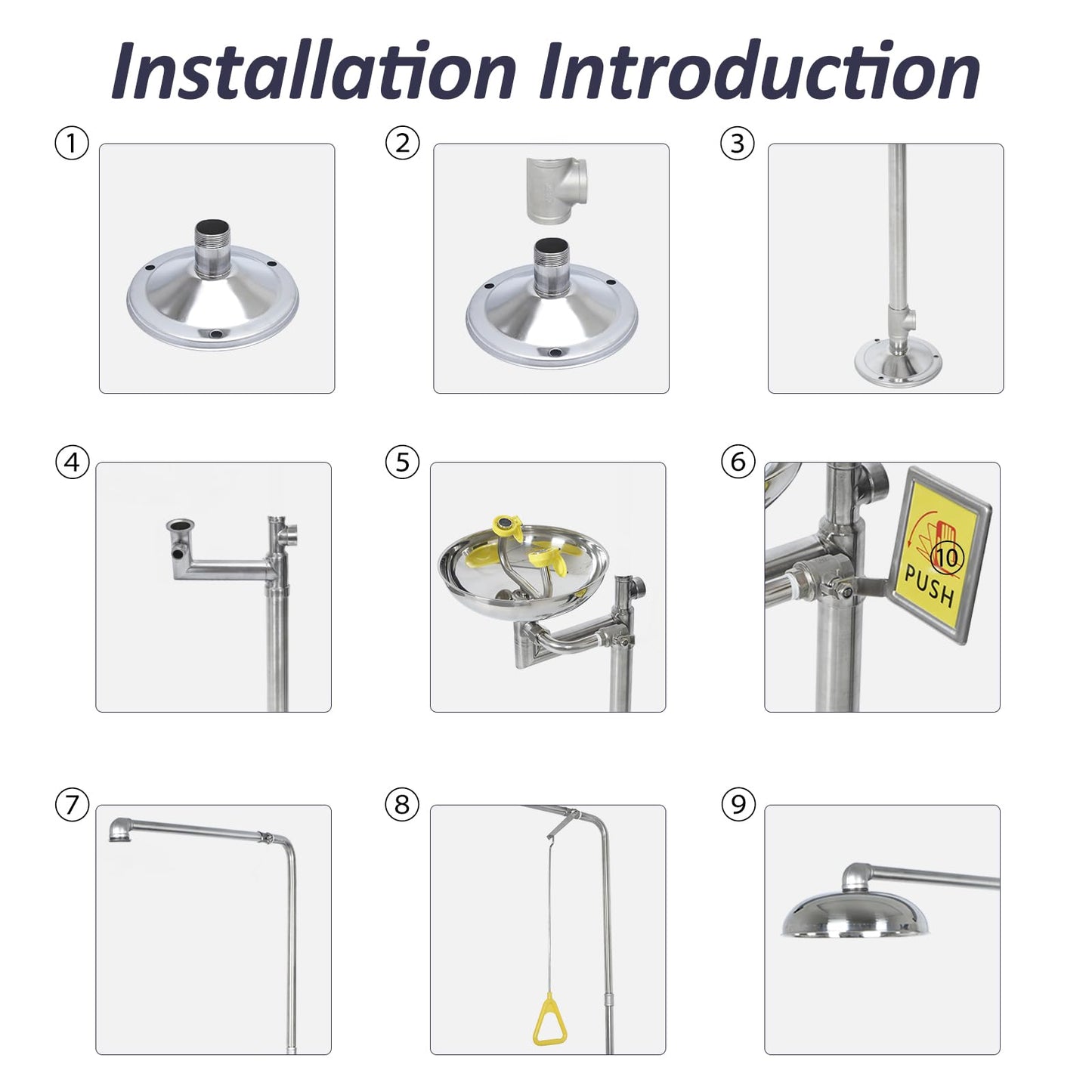 AIWFL 304 Stainless Steel Eye Wash Station, Emergency Shower Eyewash Station, Combination Eye Wash Shower Station for Industrial & Commercial Use, NPT Threads, with Eyewash Sign