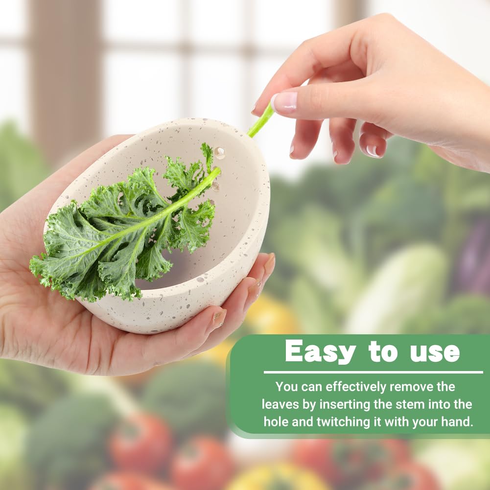 Pottery Herb Stripper Bowl, Handmade Herb Stripper Ceramic Bowl with 4-Slot Different Hole Sizes for Kale, Herbs & Broccoli, Efficient Peeling Off the Leafy Assembly(White)