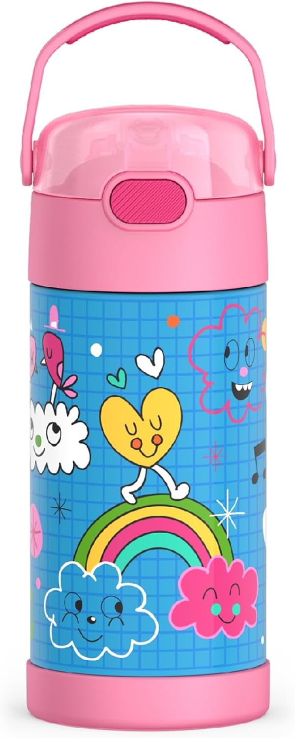 THERMOS FUNTAINER Water Bottle - 12 Ounce Kids Stainless Steel Vacuum Insulated with Straw & Lid