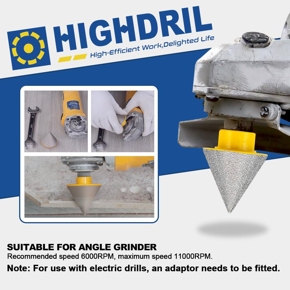 HIGHDRIL Diamond Drill bits kit with 5/8-11 Vacuum Brazed Hole Saw(20/25/35/50/75/100mm) &Diamond Beveling Chamfer Bits 2" for Existing Hole Trimming Finishing Cleaning Enlarging Marble Porcelain Tile