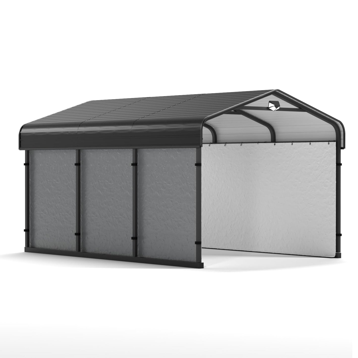 Benass 10x15FT Heavy Duty Metal Carport, Galvanized Steel Roof Portable Garage with PE Sidewalls, 2x2 Reinforced Square Tube Frame, All-Weather Waterproof Shelter for Car, Truck, Boat