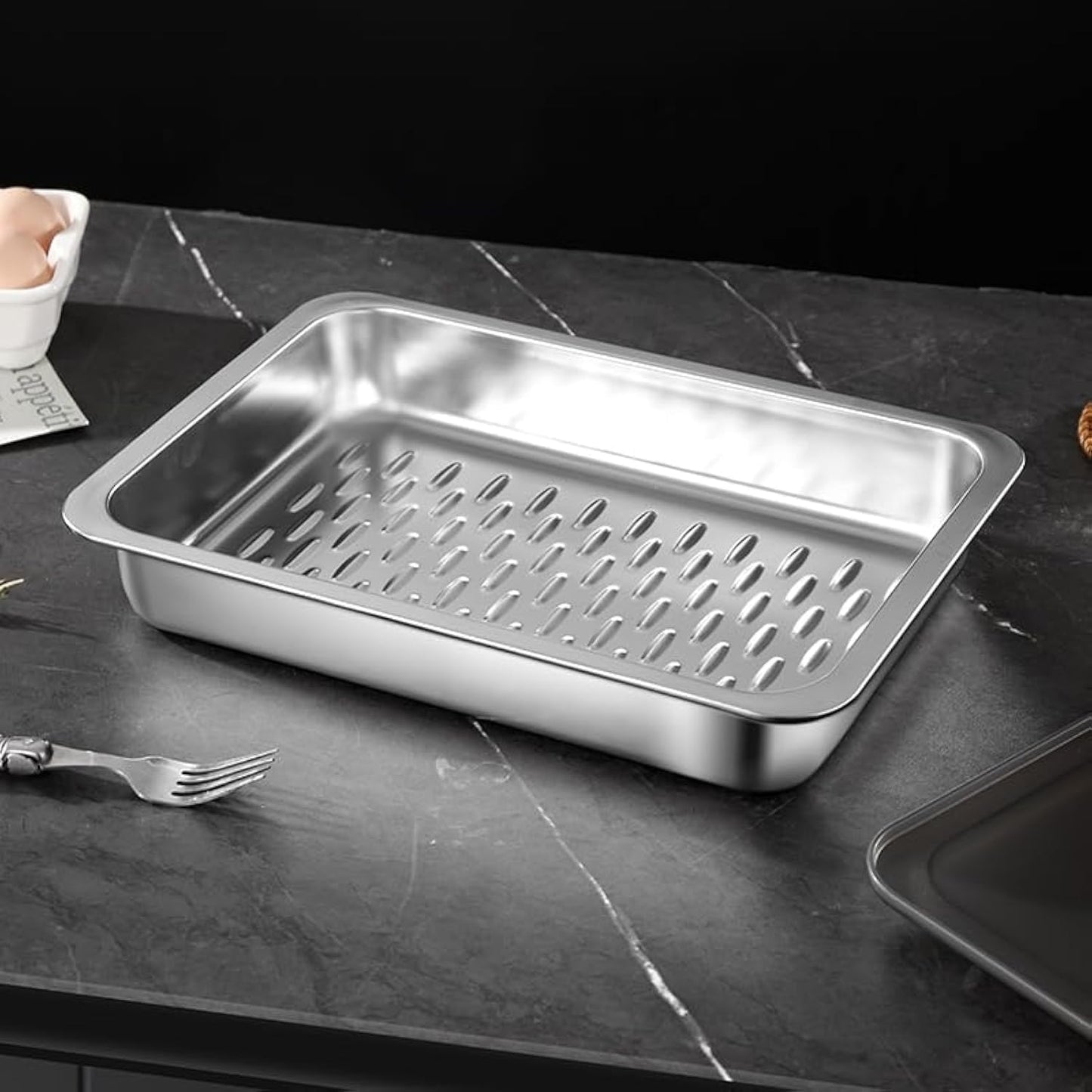 YvonLLZ Roasting Pan,Non Stick Baking Pan,Cake Pan Rectangular 13.6"x 9.3"x 2.6",3 Litre Capacity with Lid (Stainless Steel)