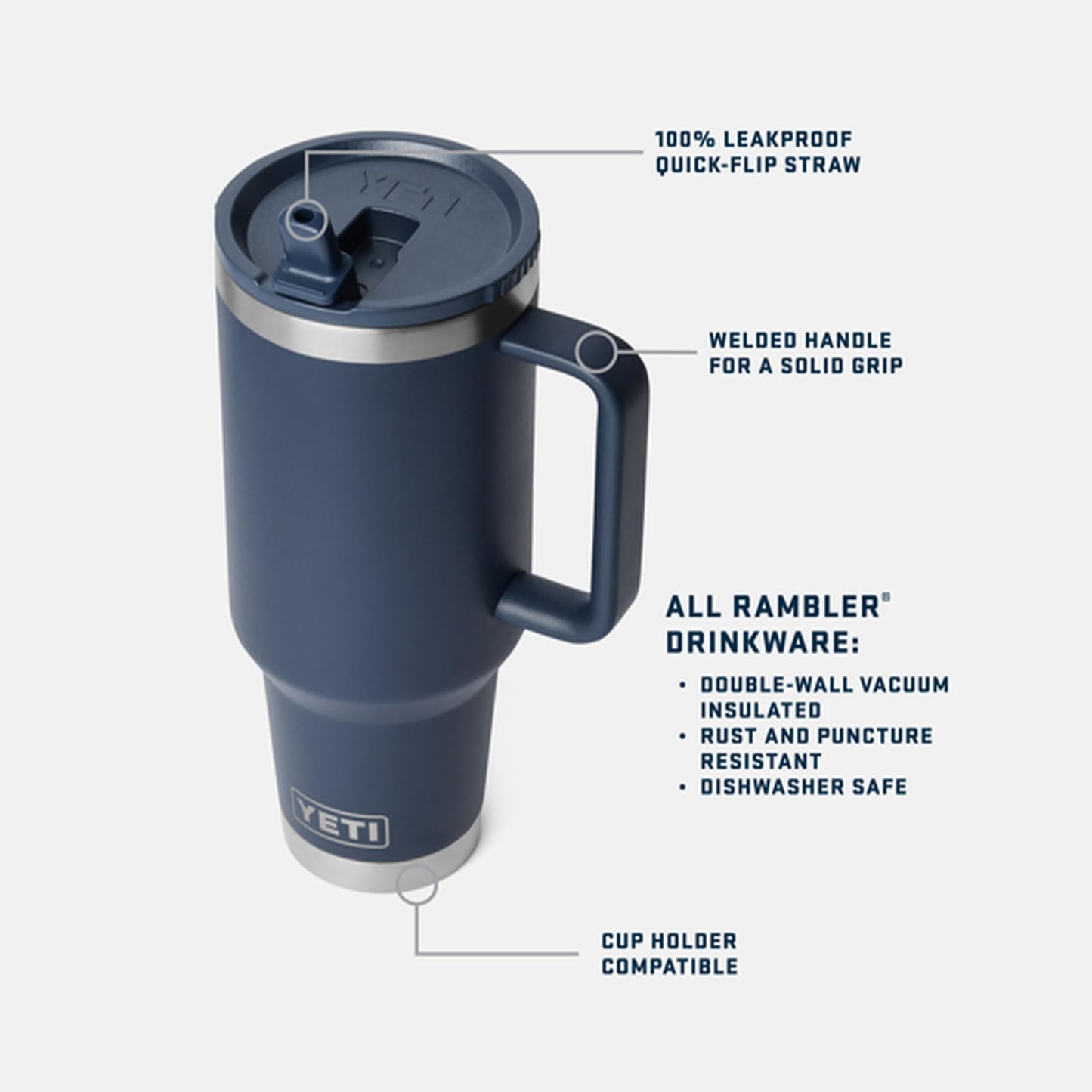 YETI Rambler 40 oz Travel Mug with Flip Straw Lid – Stainless Steel, Vacuum Insulated, Leakproof, Cup Holder Friendly, Black