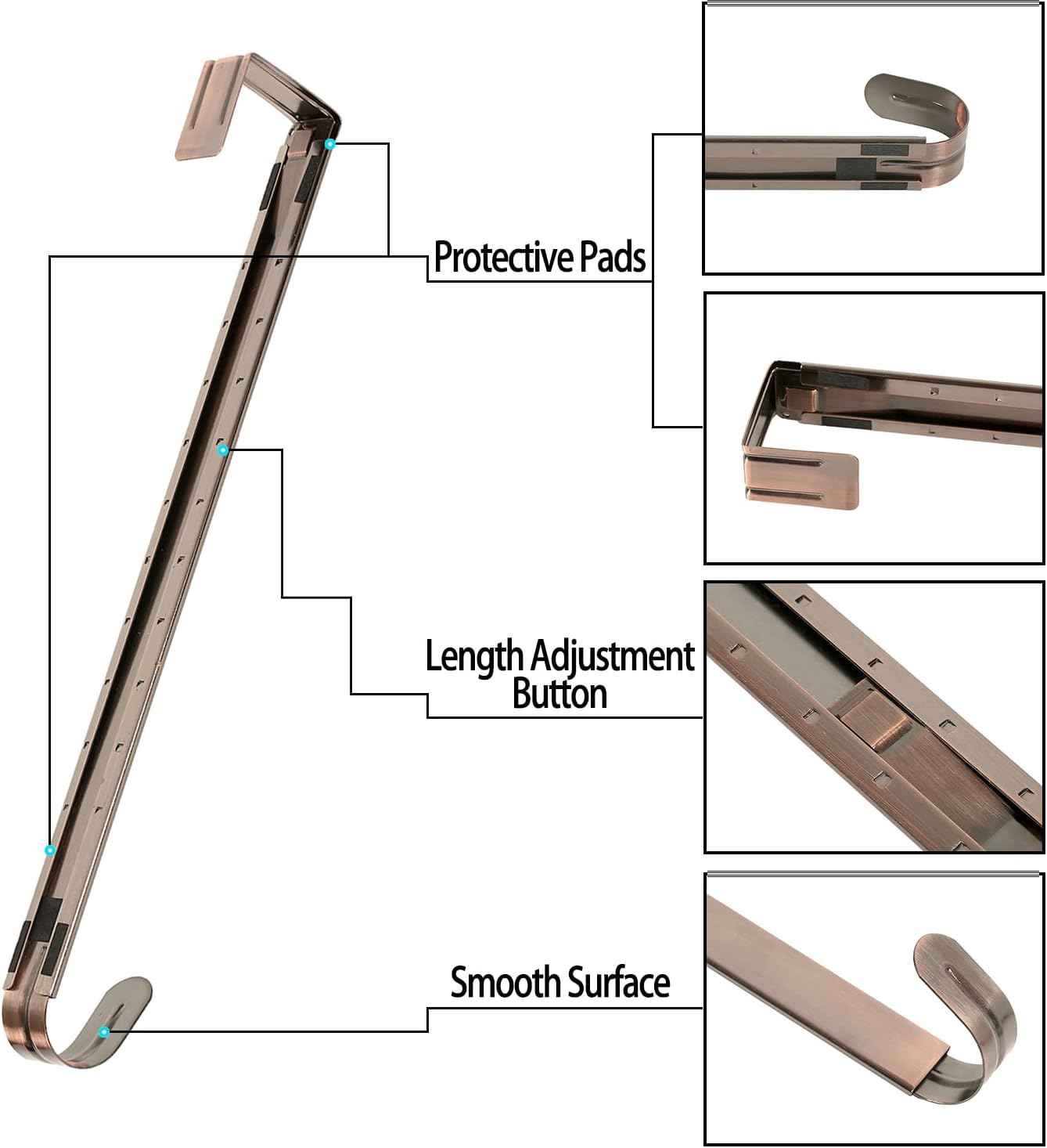 Sattiyrch Adjustable Wreath Hanger - Over The Door Hook 15-25 Inch | Holds Up to 20 lbs in Brushed Copper