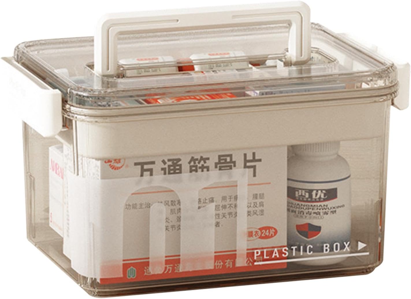Skiennix Medicine Storage Box - Clear Plastic Organizer with Removable Tray for Home & Travel