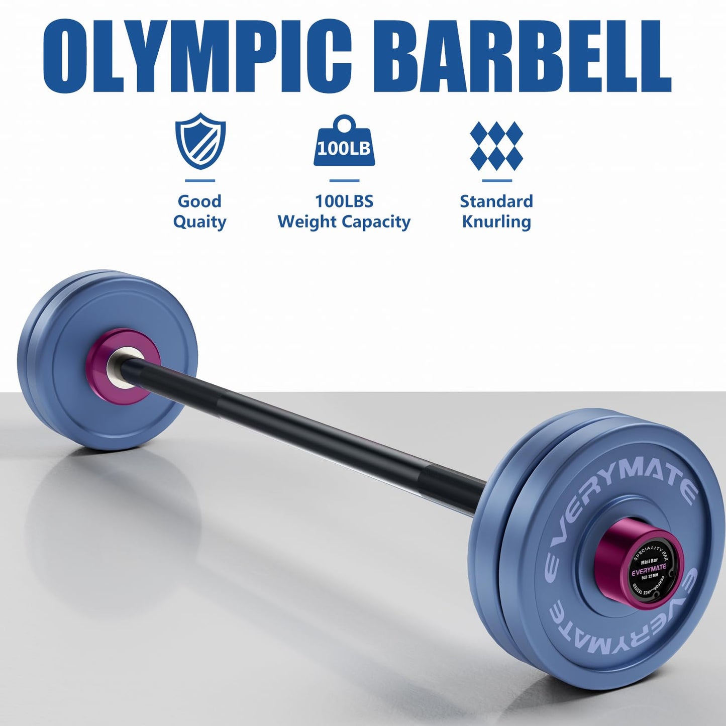 EVERYMATE 5LB Mini Barbell Bar Beginner Women Kid Barbell Total Body Workout Weighted Bar for Strength Training, for Youth Children New Weightlifting, Purple Sleeves Black Bar