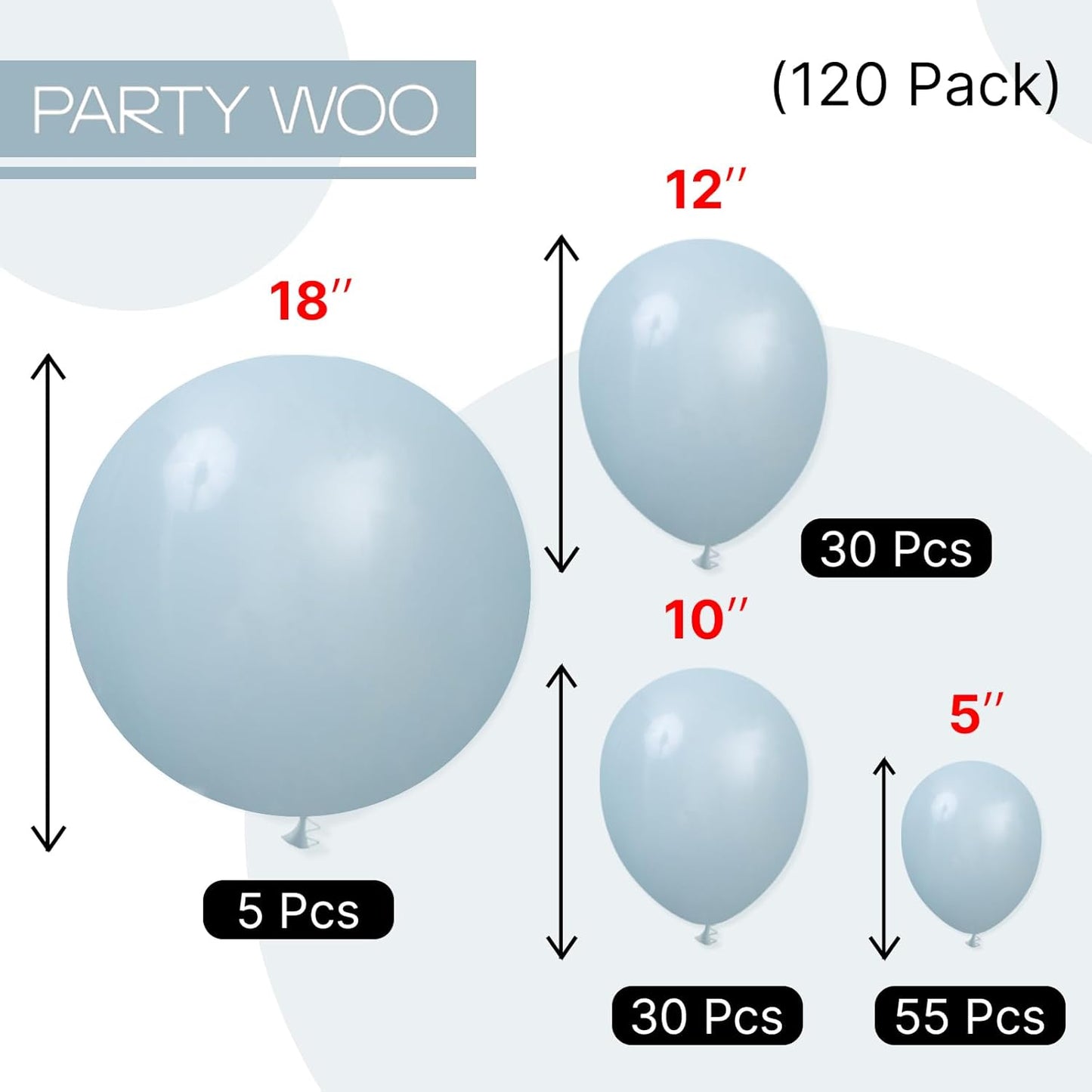 PartyWoo Dusty Blue Balloons - 120-Piece Boho Balloon Arch Kit | Light Blue Aqua for Graduation, Baby Shower & Birthday Decor