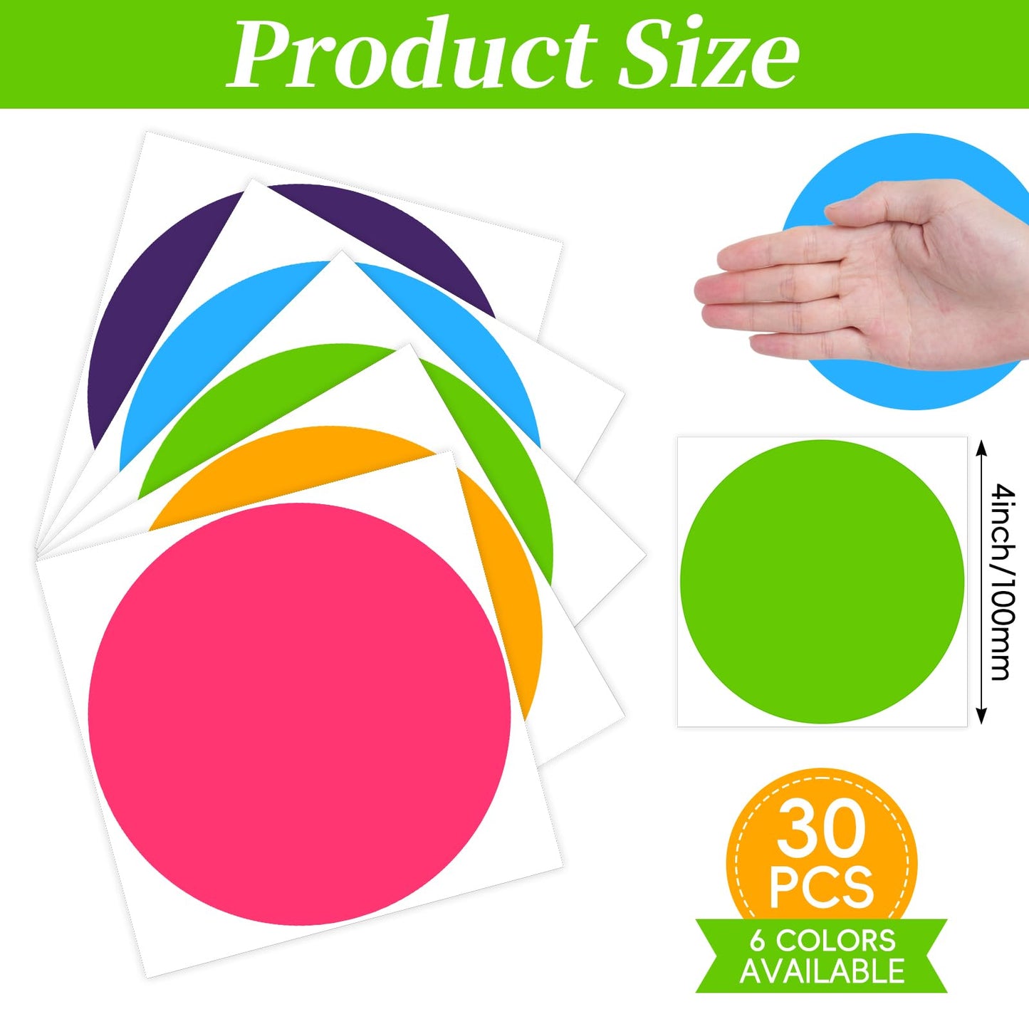 Thealke 30 Pieces Dry Erase Dots for Classroom Tables, 6 Inch Self Adhesive Vinyl Line Up Stickers Floor Spots, Dry Erase Circles Dots for School Classroom Teachers Students Desk & Table