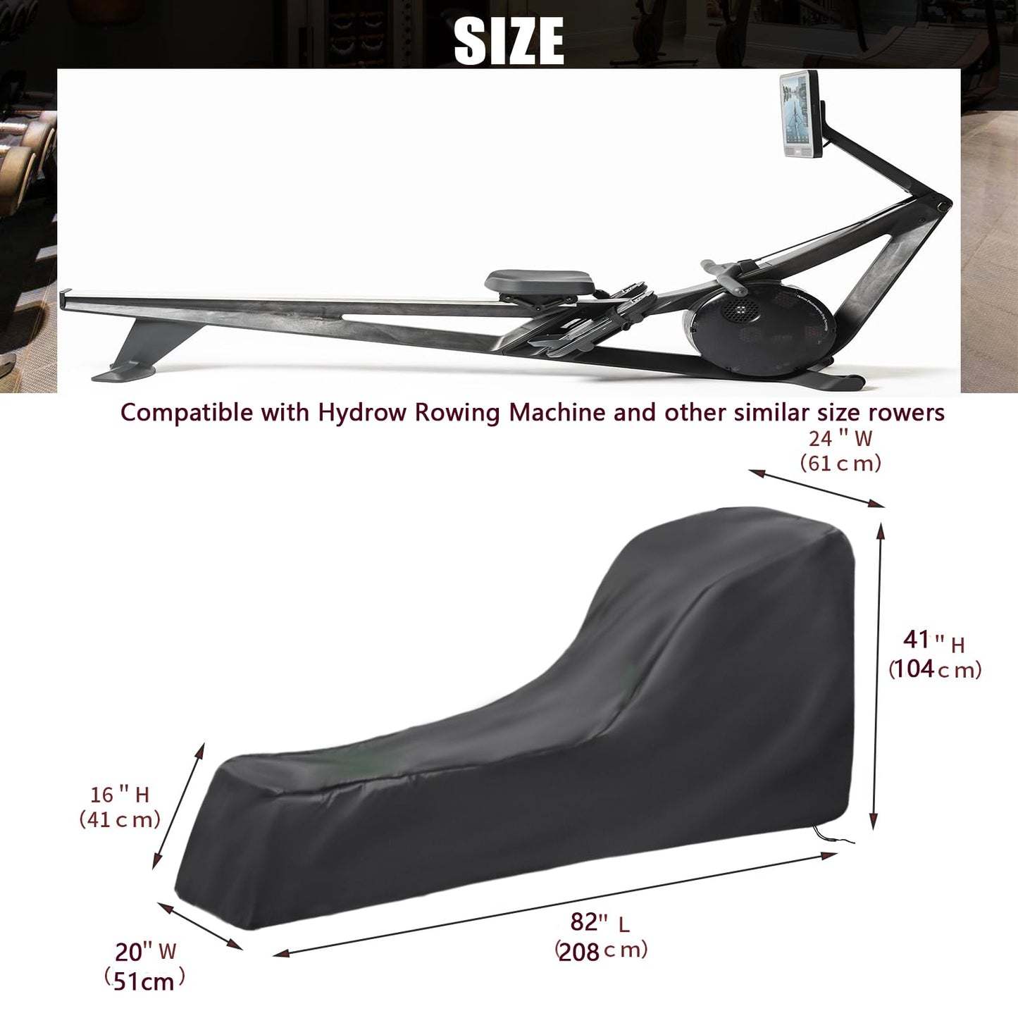 Andacar Rowing Machine Cover for Concept 2 Rowing Machine Waterproof Rower Cover Dustproof Fitness Equipment Protective Cover - 95" L×24" W×40" H, Black