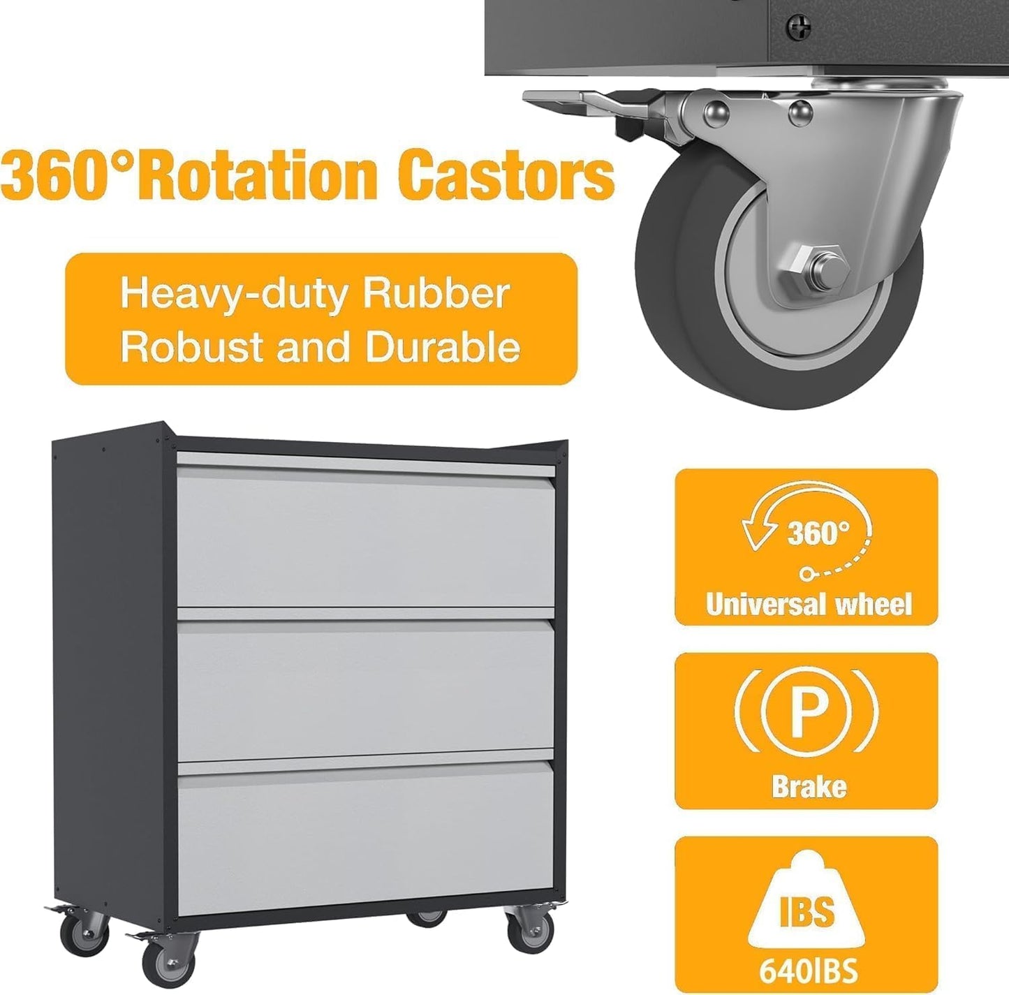 IDEALHOUSE Heavy Duty Rolling Tool Cabinet with 3 Drawers - Industrial Metal Storage Cart for Garage & Workshop Organization, Mobile Tool Chest (Gray)