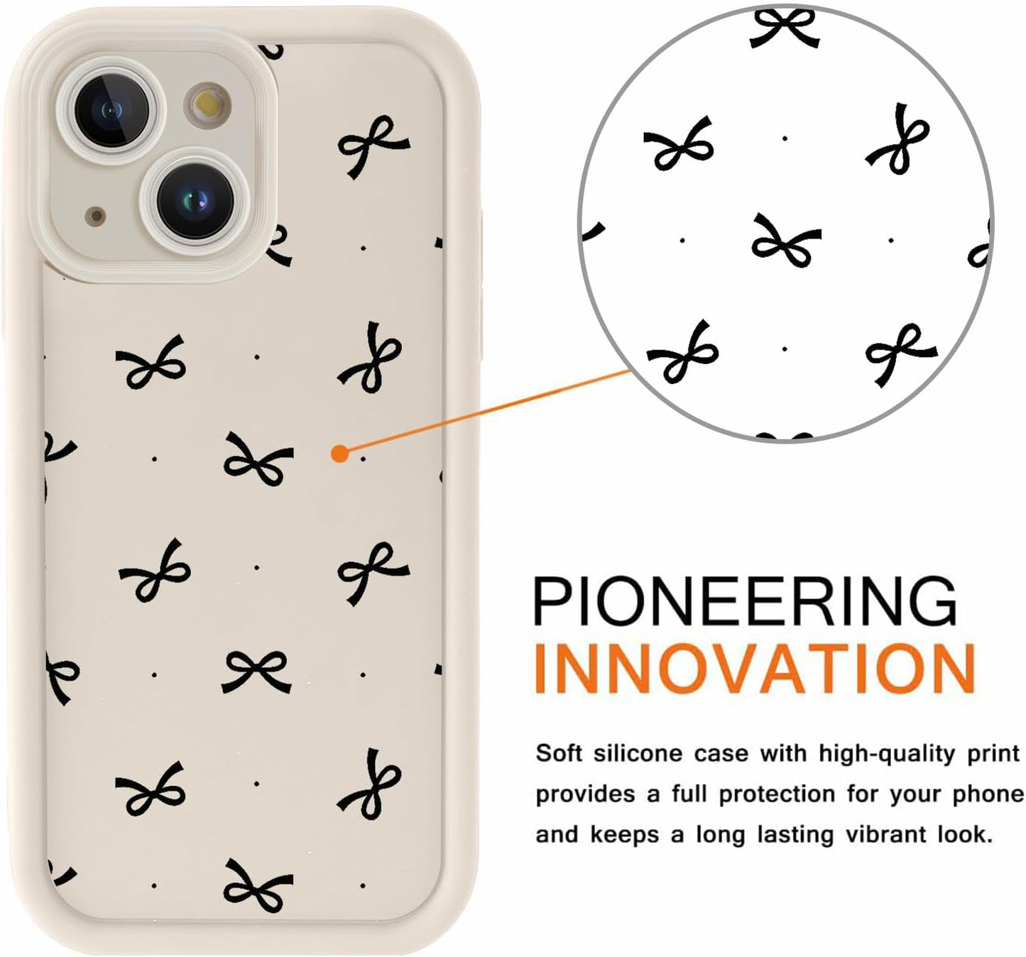 Cinysnt 15 6.1", Cute Polka Dot Black Bow Bowknot Phone Case for iPhone Case Aesthetic Pattern Print Design Cover Full