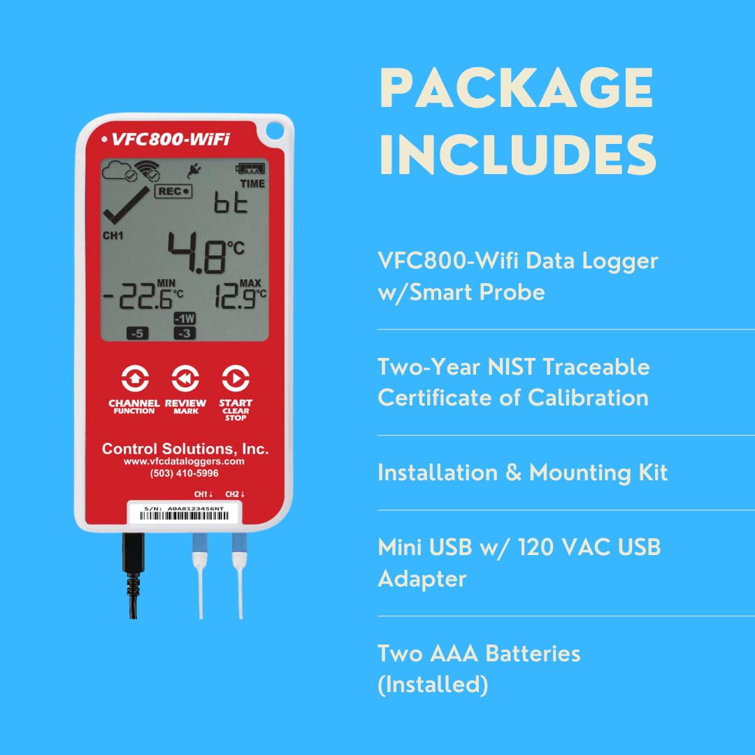 Control Solutions VFC800 Temperature Data Logger (VFC800-WiFi 10Ft Kit)