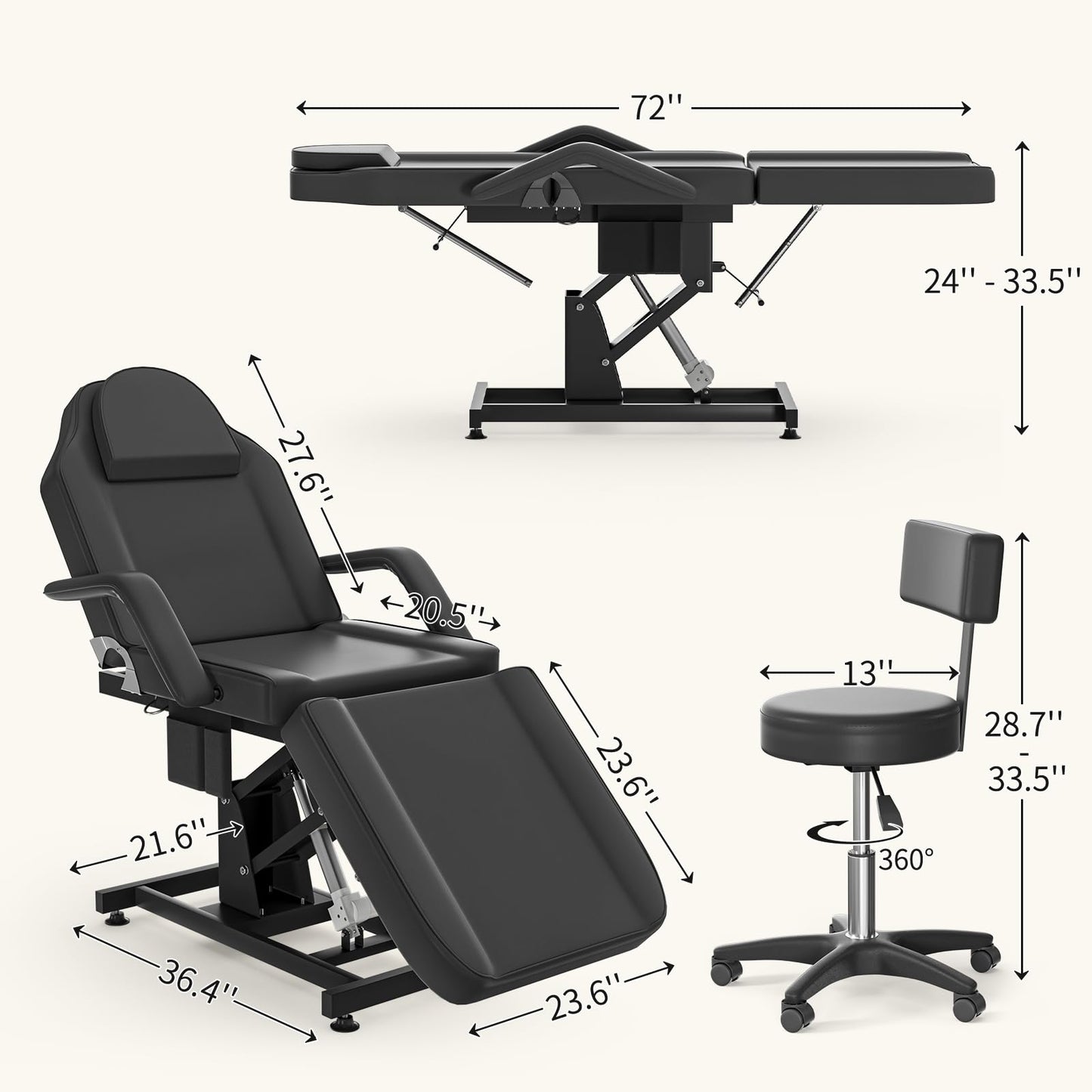 Electric Tattoo Chair Bed for Client,Electric Lift Massage Table,,lash Bed w/Remote,Facial Beds Spa Chairs for Esthetician,3-Section Folding for Client/Esthetician/Artist, Heavy-Duty 440lbs (Black)
