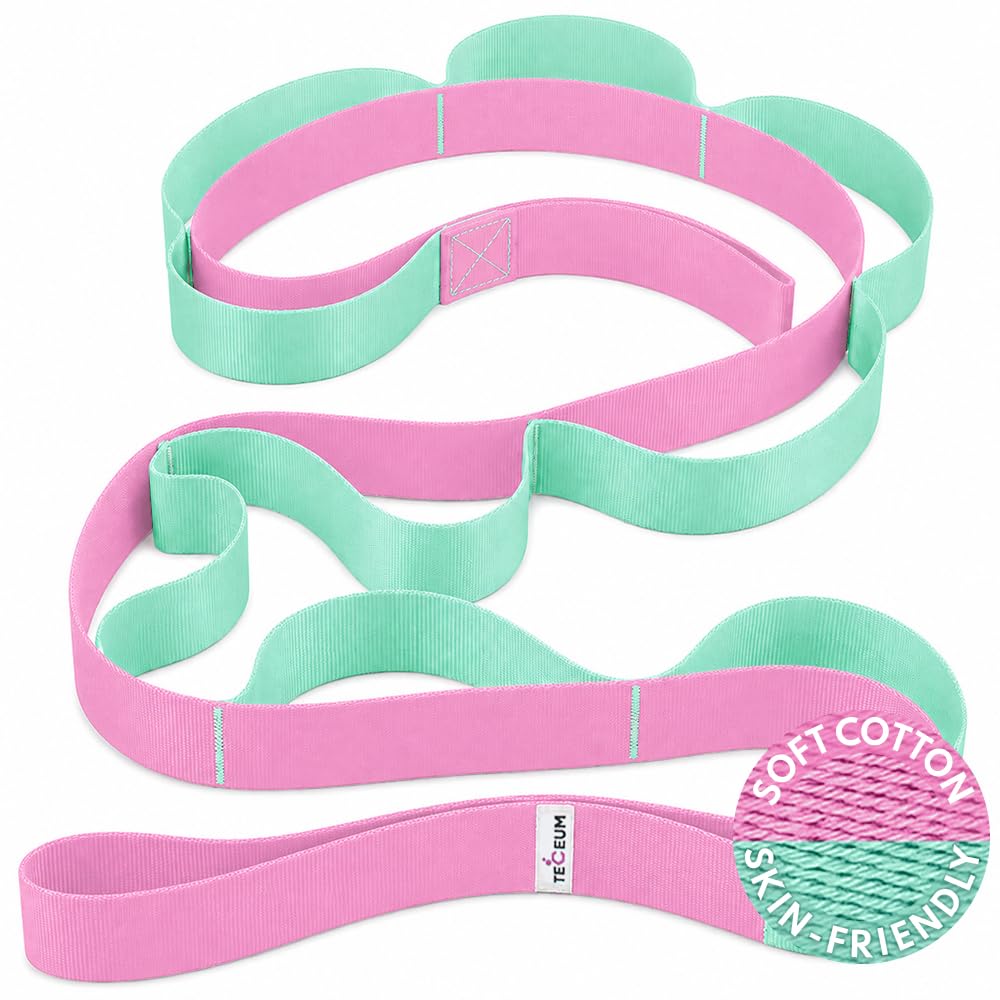 [NEW 2023] TECEUM Yoga Stretching Strap 10 Loops Non-Elastic Strap - Home Workout Stretch Strap for Physical Therapy, Yoga, Pilates cttn 1.5 in LM