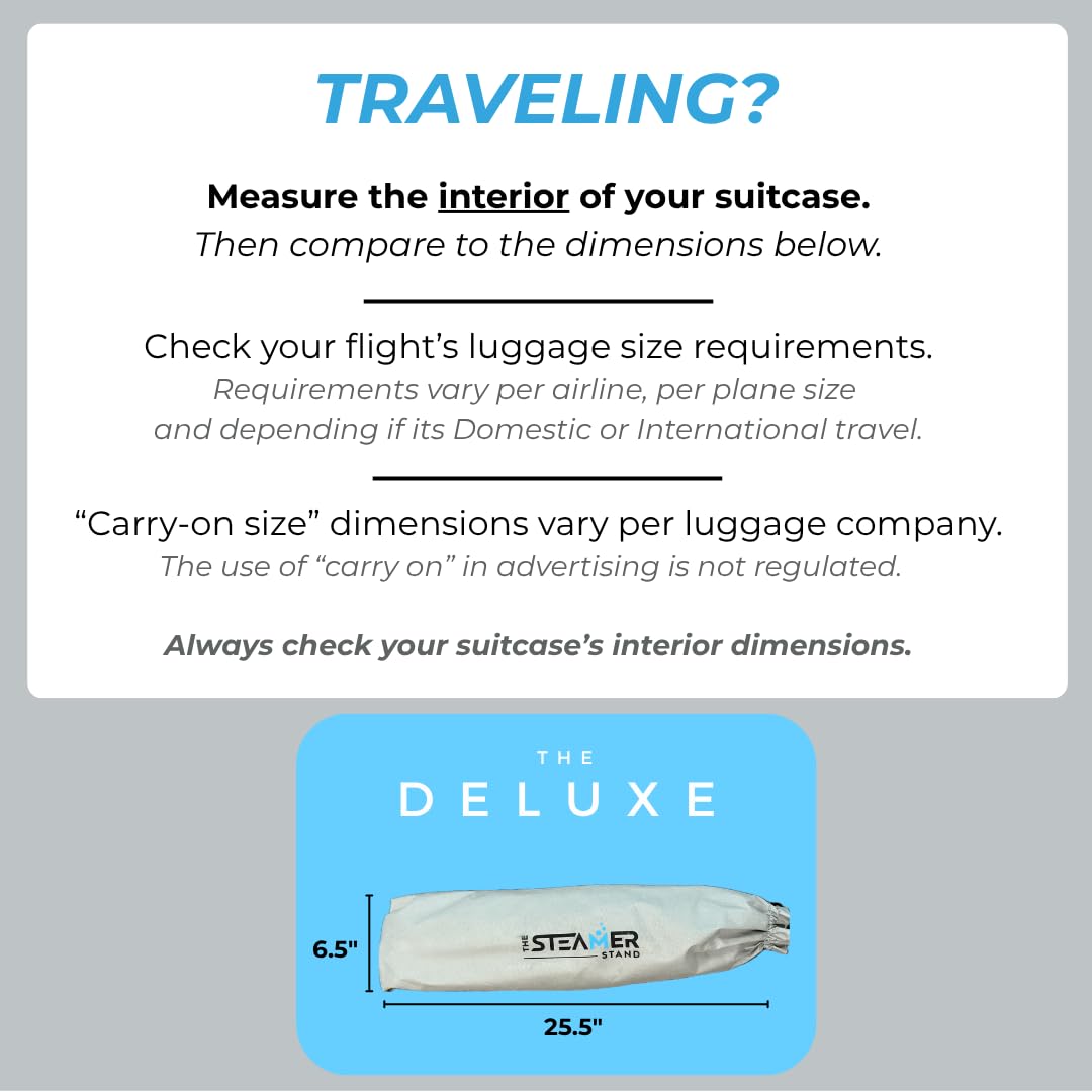 The Steamer Stand Deluxe | Adjustable Standing Garment Steaming Rack with Hanger | Fast, Foldable, Portable Clothes Steam Ironing Solution for Travel & Home