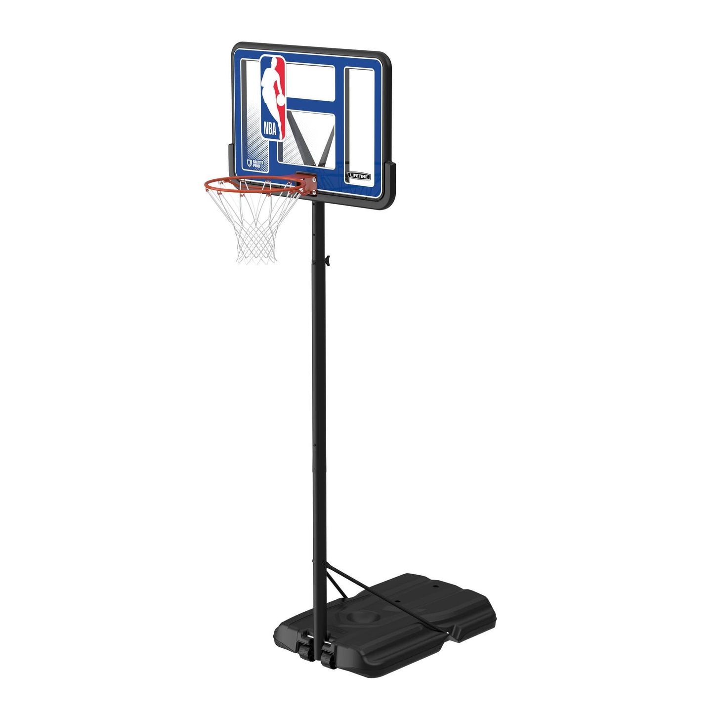 Lifetime NBA League Edition Portable Basketball Hoop, Adjustable Height 7.5-10 Ft, 44 Inch Shatterproof Fusion Backboard, Base with Wheels