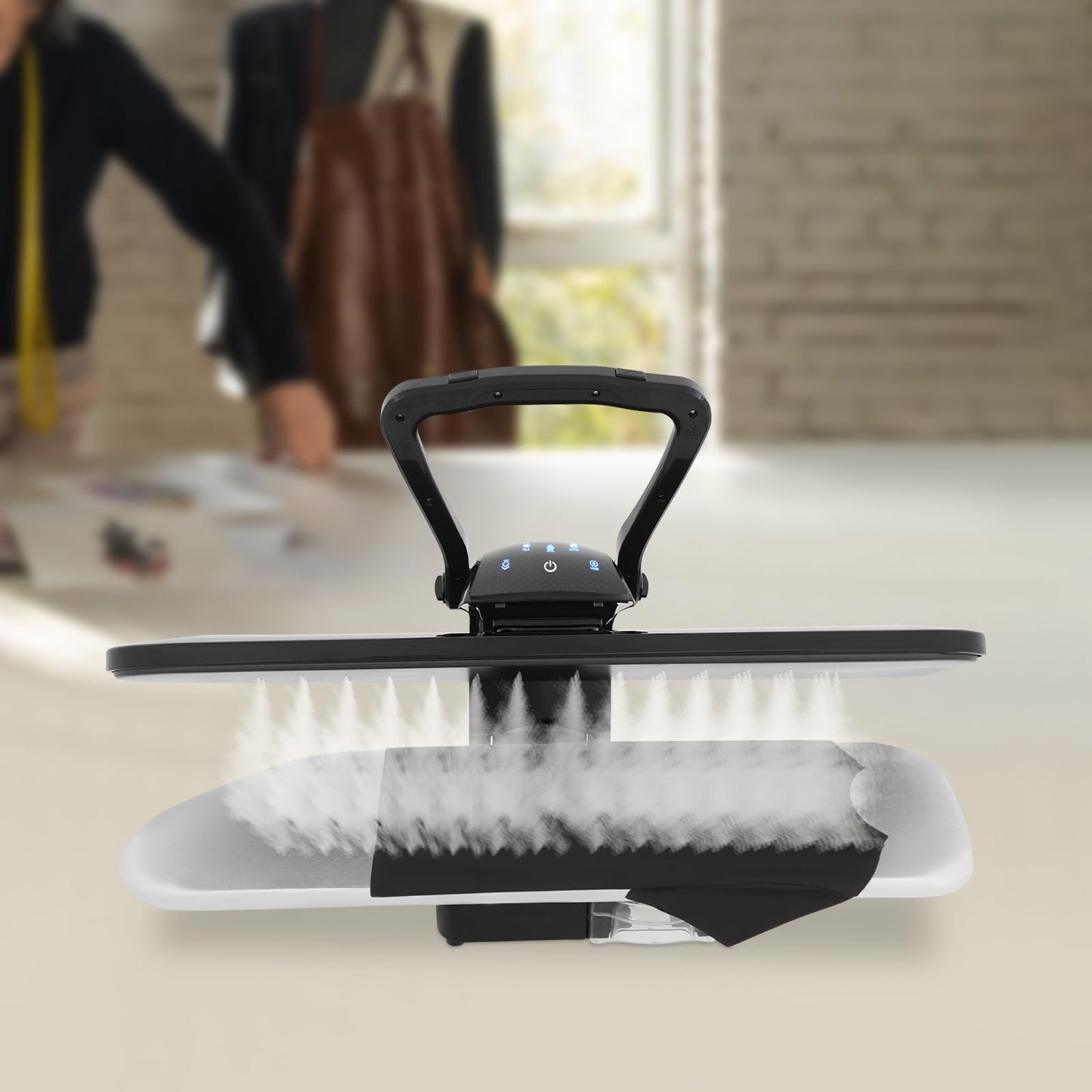 36" Intelligent Steam Press, 1600W 110V Large Digital Steam Press Professional Commercial Iron w/Touch Screen & Voice Prompts, 5 Fabric Functions and Overheating Protection for Clothes Sheets Fabrics