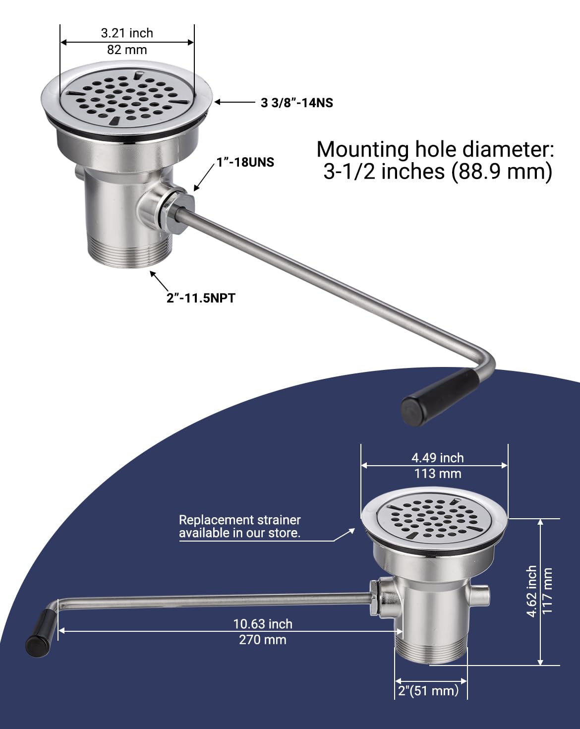 3-Pack of Commercial Sink Drains(Without Overflow Inlet) + 1-Pack Installation Tool