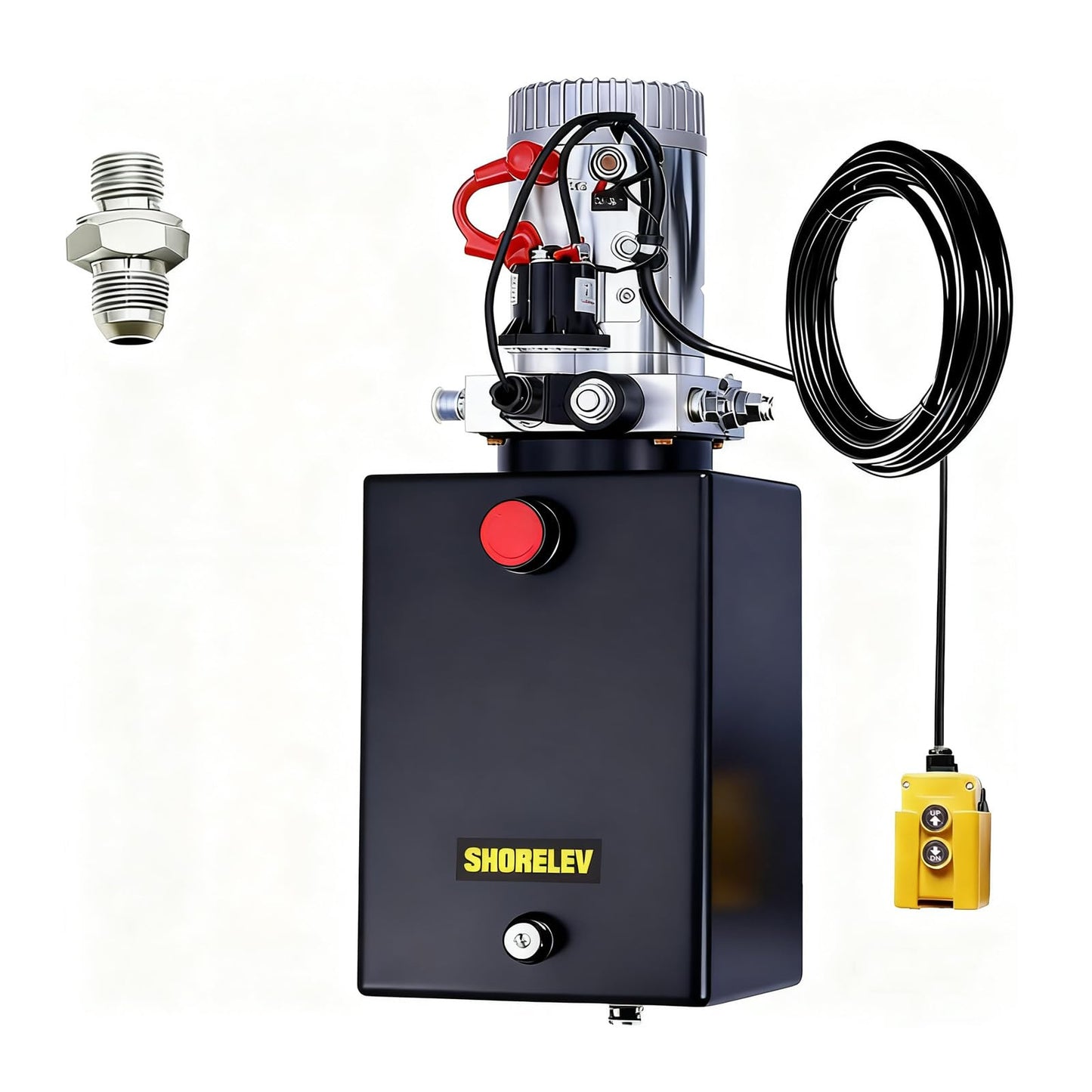 SHORELEV Hydraulic Power Unit 15 Quart with SAE#6 Connector, 12V DC Hydraulic Power Pump, 15L Single Acting Iron Reservoir, 3000 PSI for Dump Trailers, Tow Trucks, Snow Plows, Agricultural Equipment