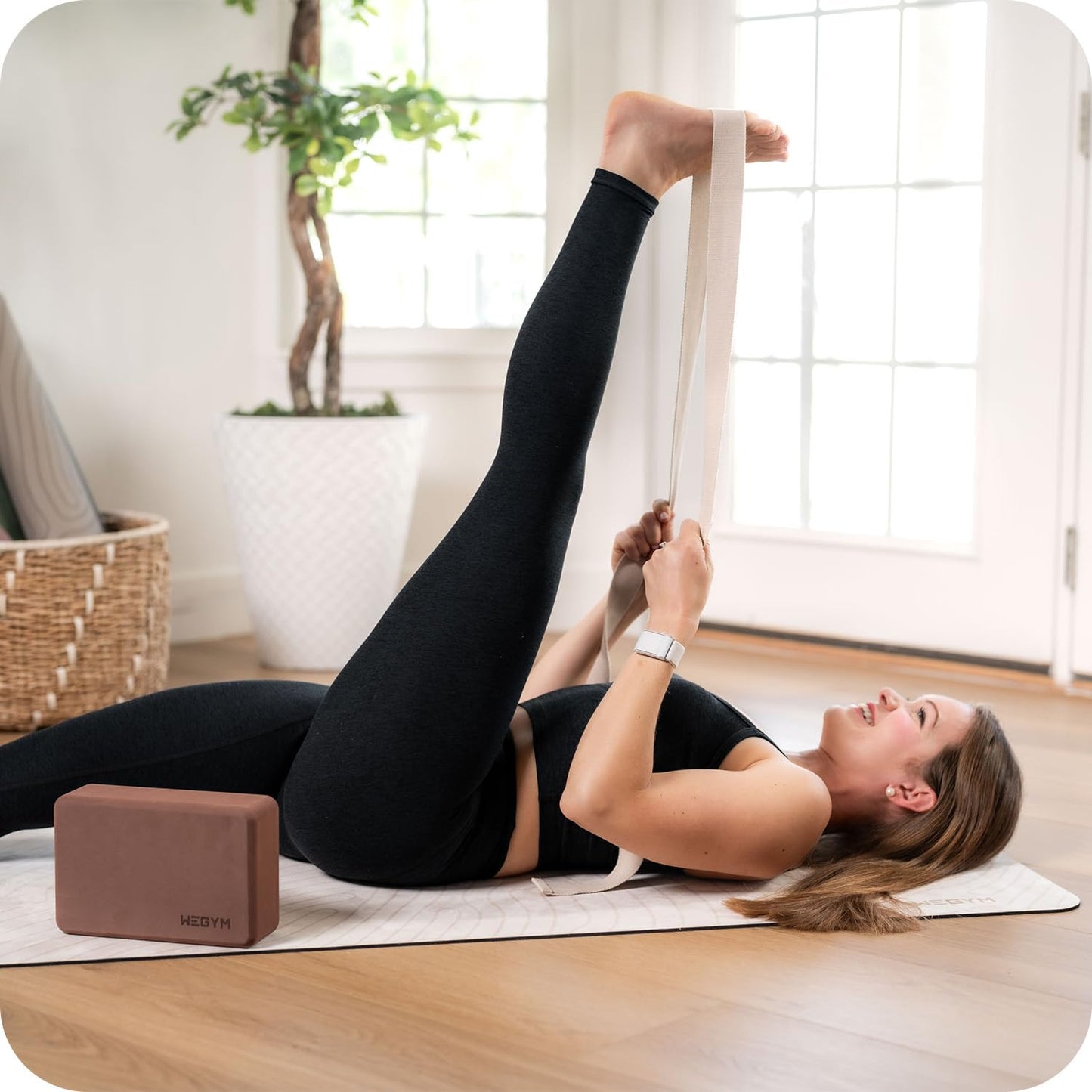 WeGym Yoga Straps, Adjustable Strap for Stretching at Home, Essential Accessories for Yoga, Pilates, Physical Therapy, Mobility Workouts, Sandstone