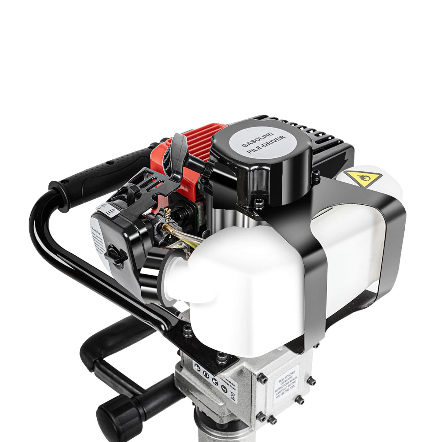 Gas Powered T Post Driver 2 Stroke 32.6CC 1.2HP Gas Post Pounder Pile Driver Heavy Duty Single Cylinder Air Cooled Fence Post Driver Hammer with 2 Piling Heads