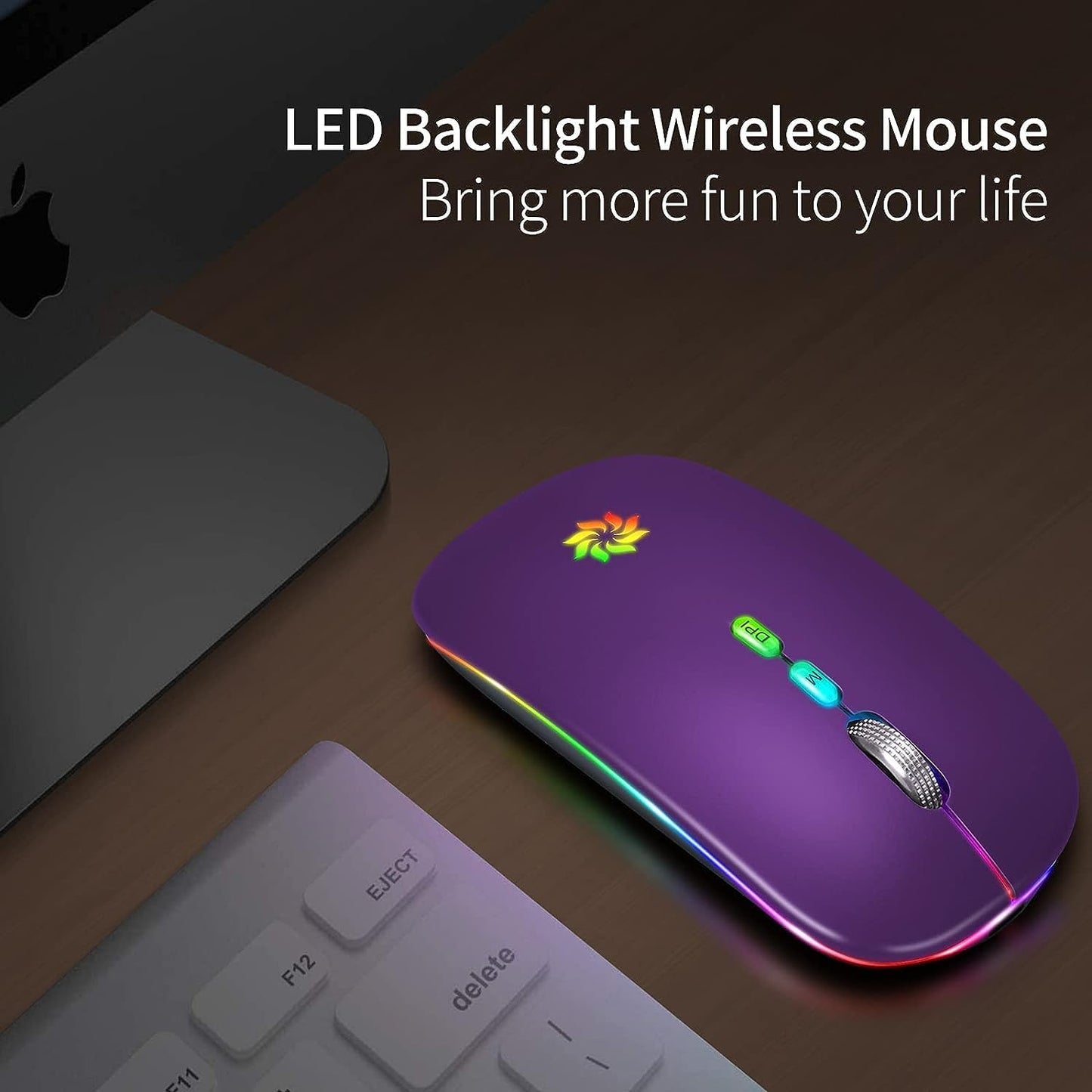 KBCASE 2.4G Wireless Mouse, LED Wireless Mouse for Laptop, Slim Silent Mouse Rechargeable Wireless Computer Mouse
