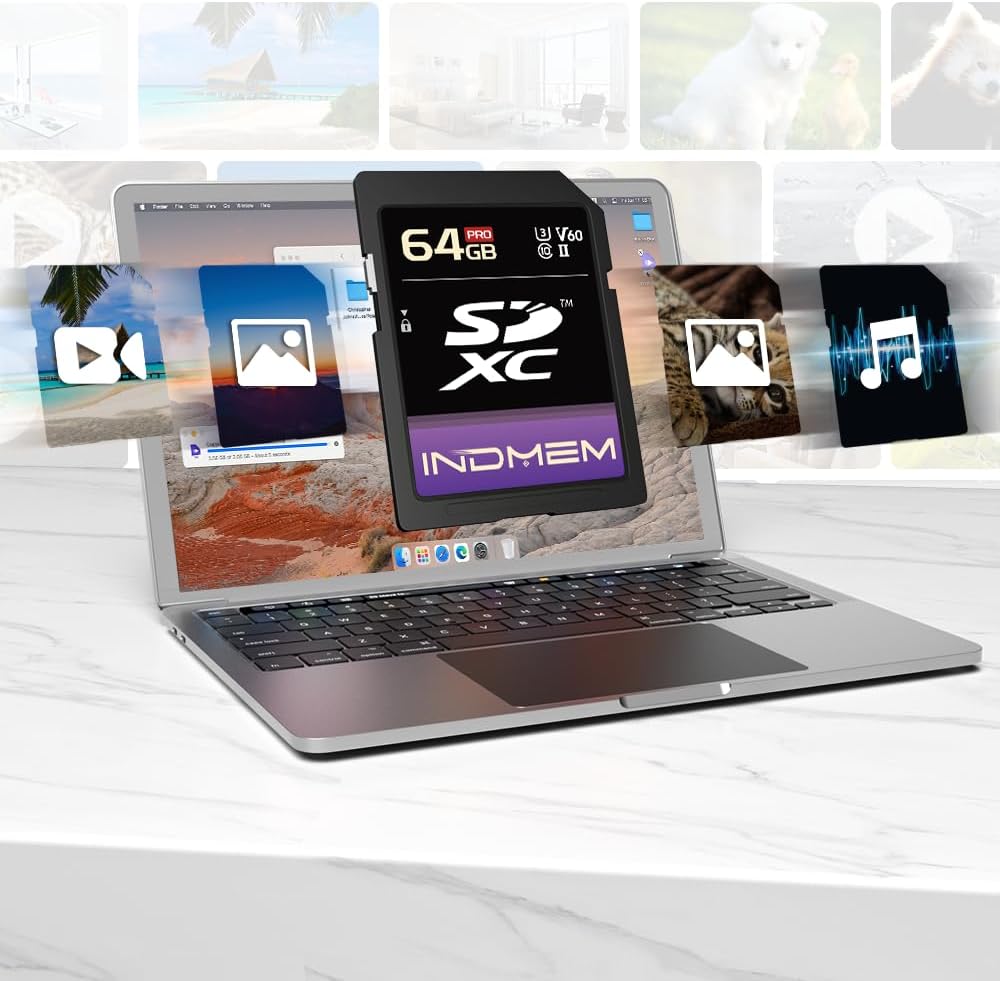 elecacc 64GB V60 U3 280MB/s, V60 4K/6K SD Card UHS-II SDXC Memory Card, High Speed Read up to Memory Cards