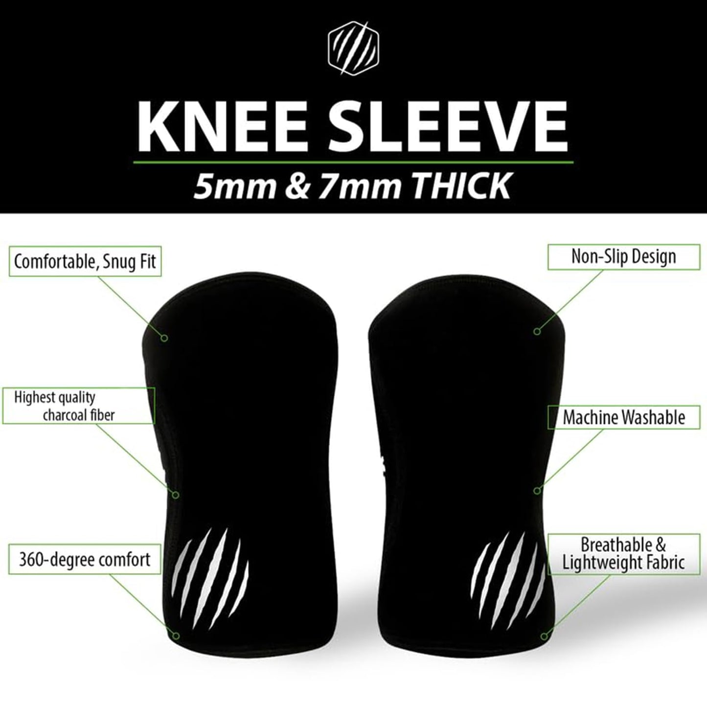 Bear KompleX Knee Sleeves for Men & Women - 5mm Compression & Heat Retention Neoprene Compression Knee Brace for Weightlifting, Squats & Powerlifting