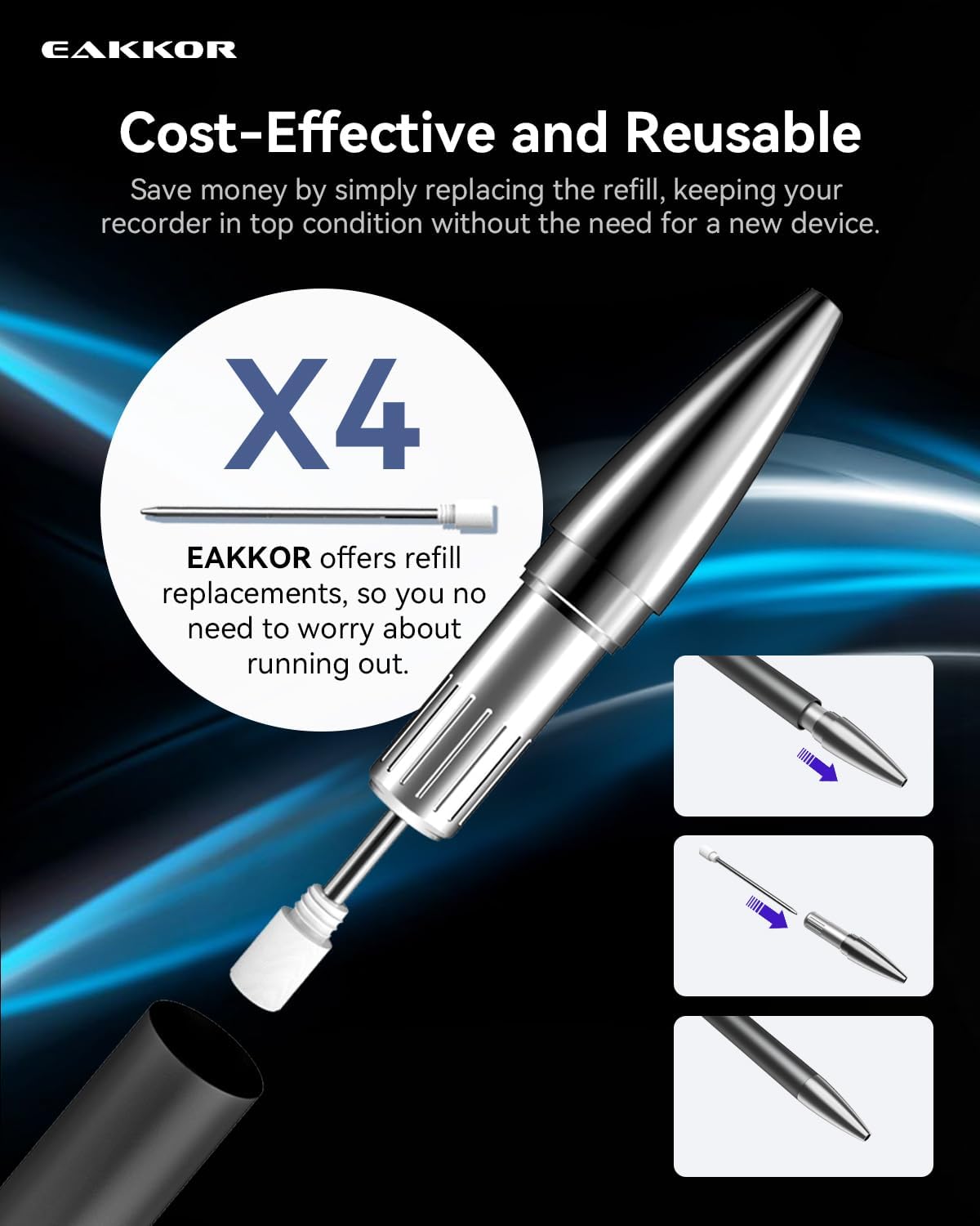 EAKKOR 64GB Digital Voice Recorder, Recording Device with Noise Reduction, Voice Activated Tap Recorder